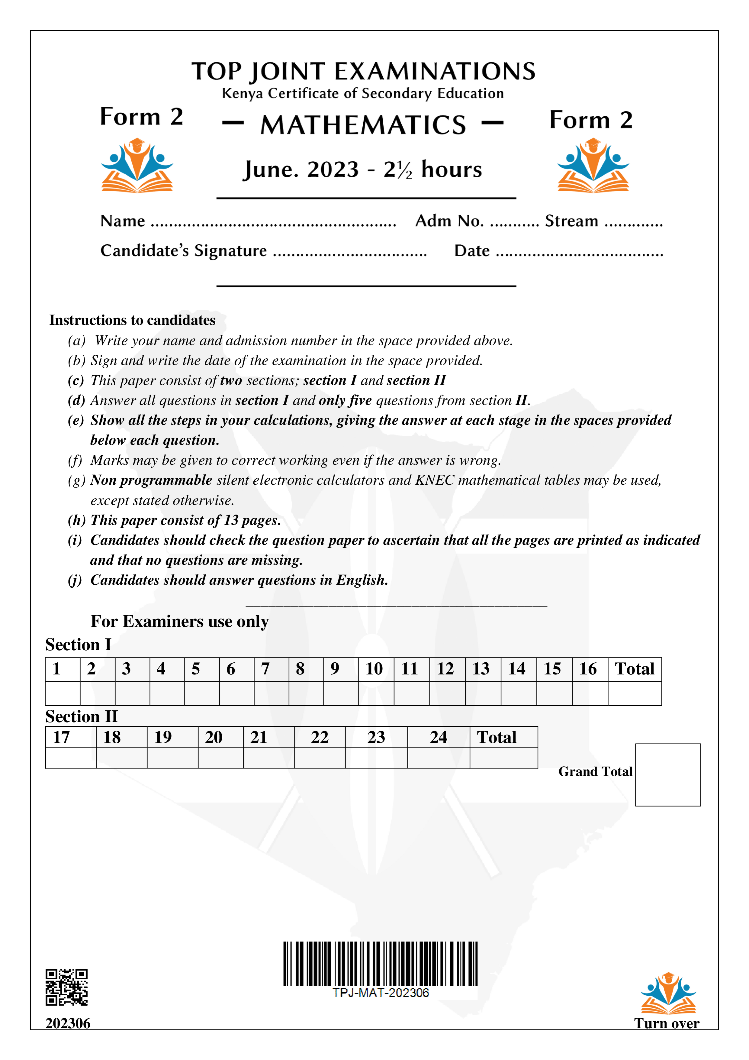 MATHEMATICS FORM 2 MID TERM 2 2023