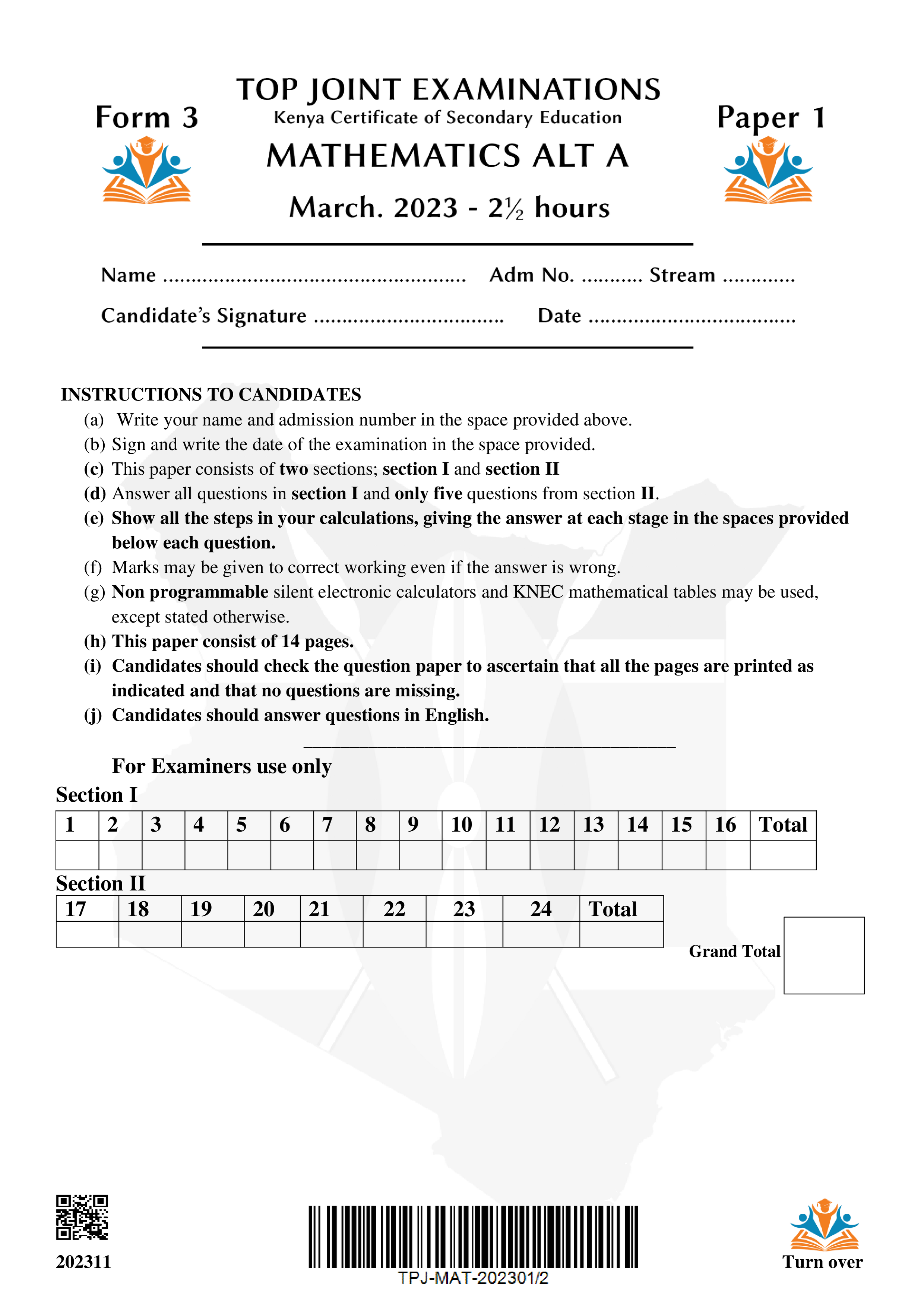 MATHEMATICS FORM 3 MID TERM 1 2023