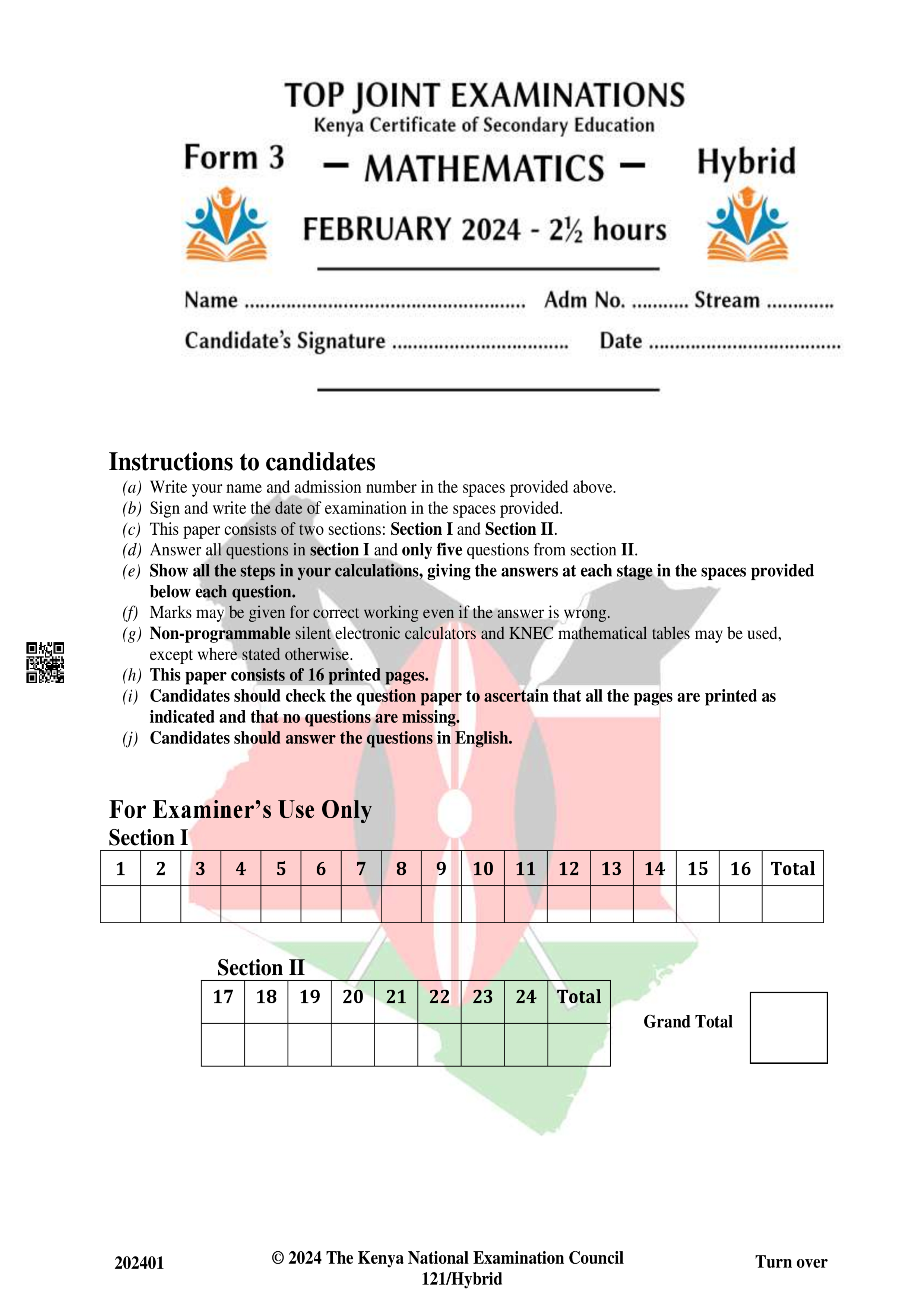 MATHEMATICS FORM 3 MID TERM 1 2024