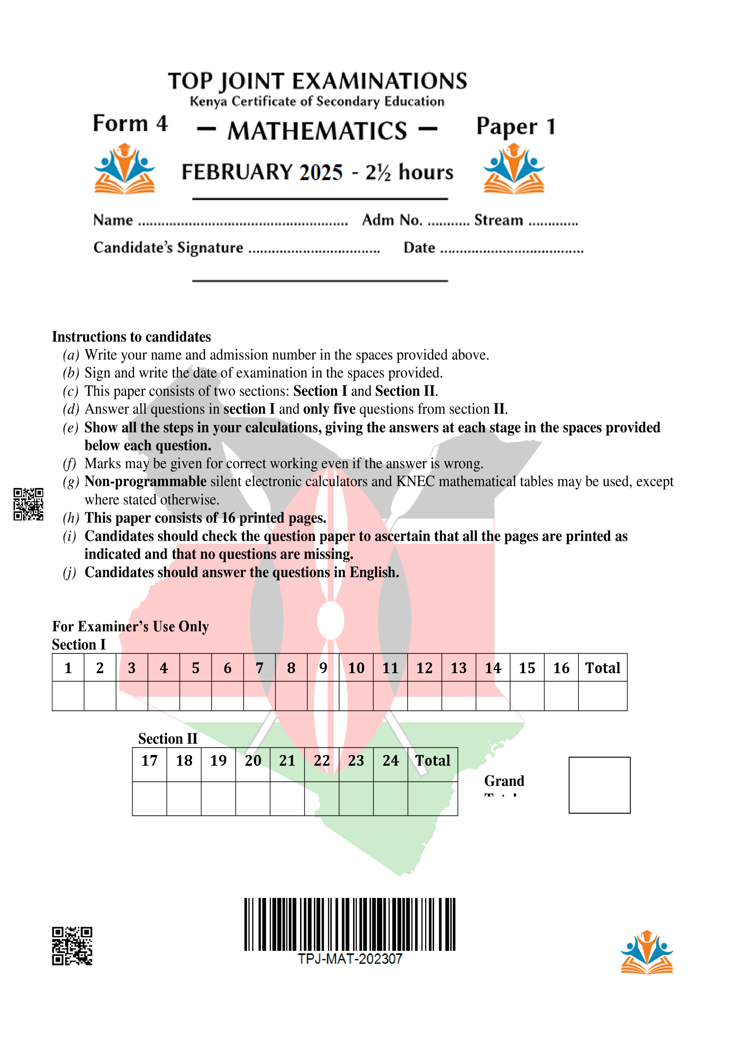 MATHEMATICS FORM 3 MID TERM 1 2025
