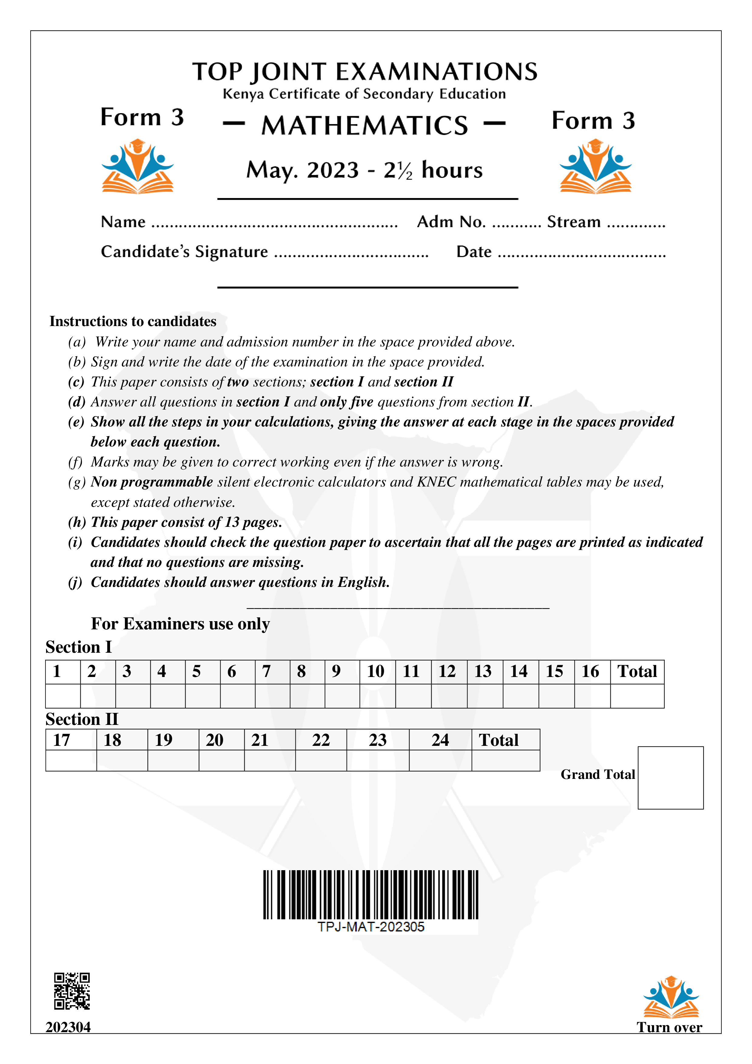 MATHEMATICS FORM 3 OPENER TERM 2 2023