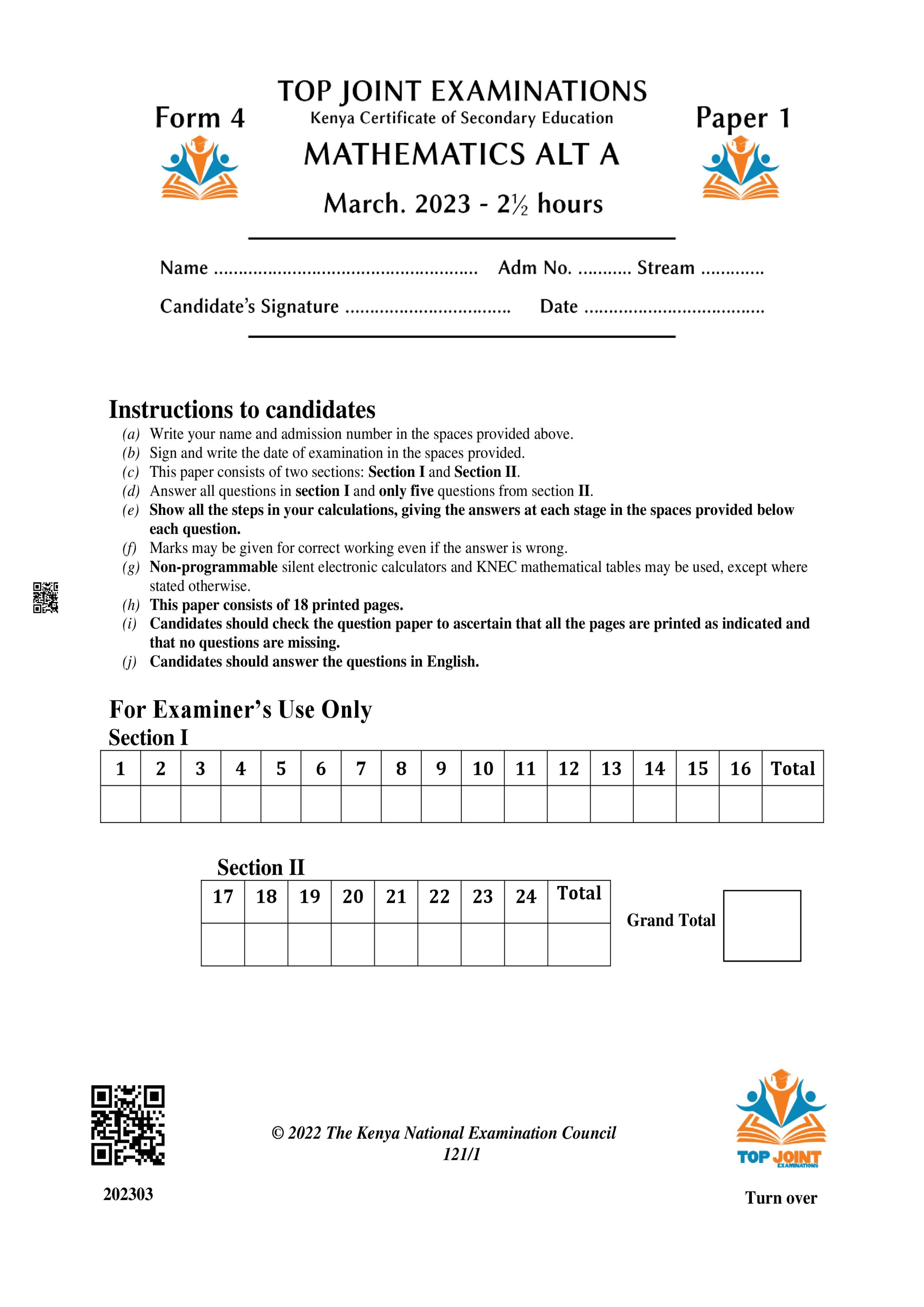 MATHEMATICS FORM 4 MID TERM 1 2023