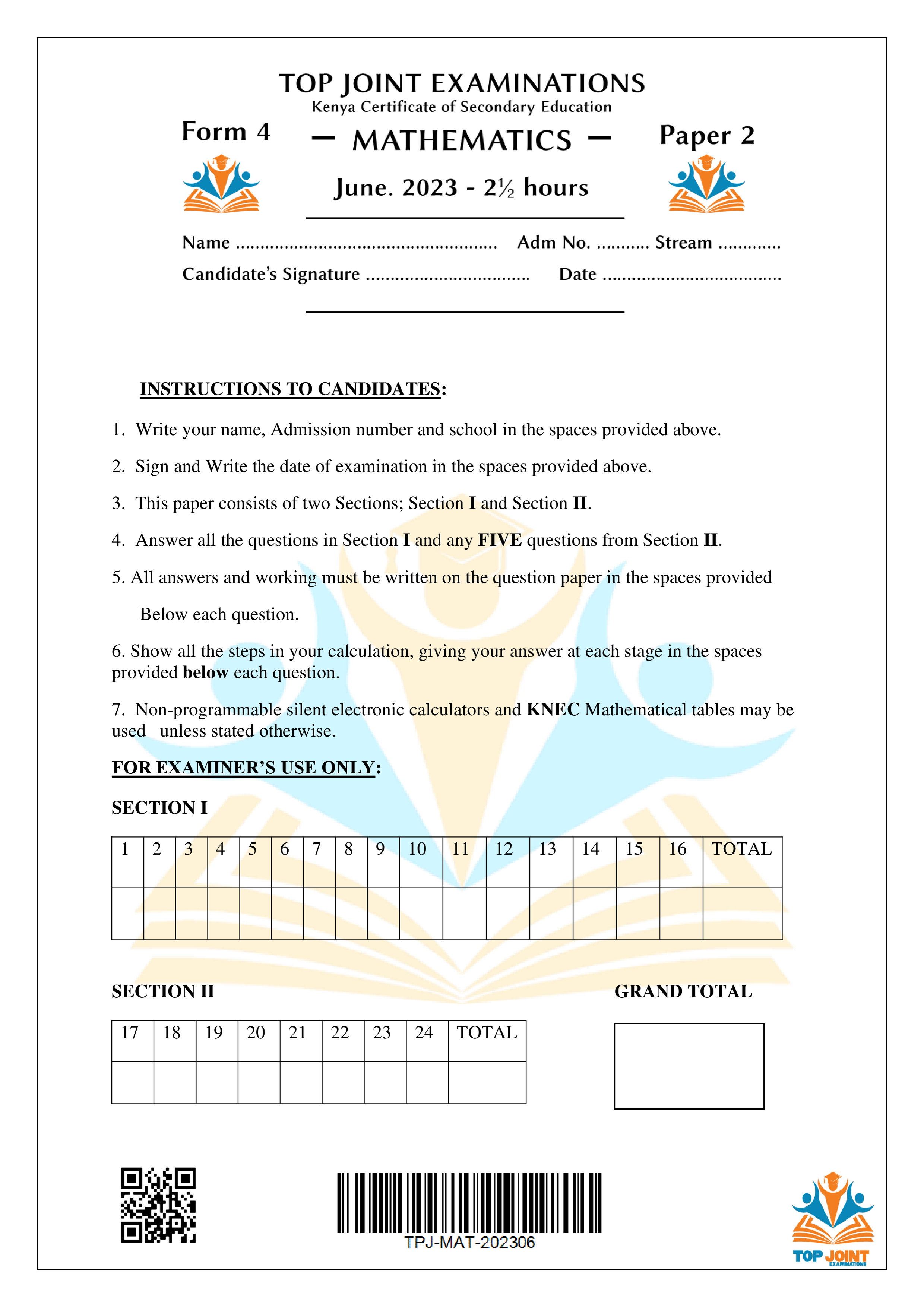 MATHEMATICS FORM 4 MID TERM 2 2023