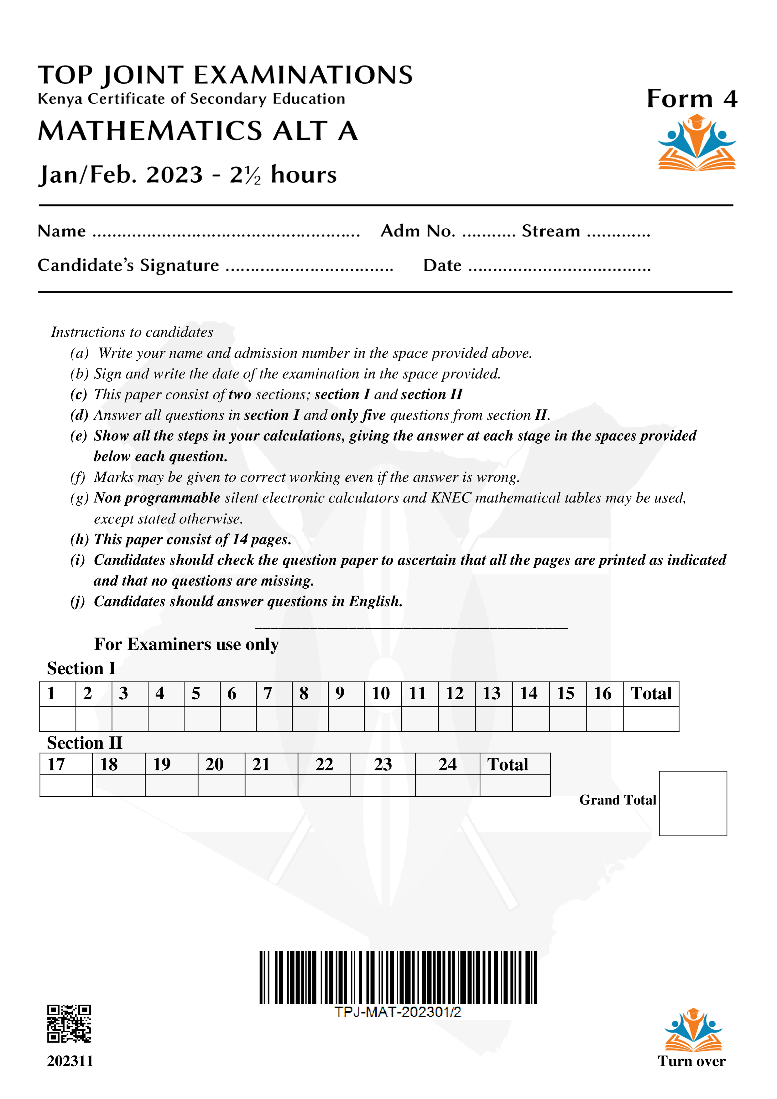 MATHEMATICS FORM 4 OPENER TERM 1 2023