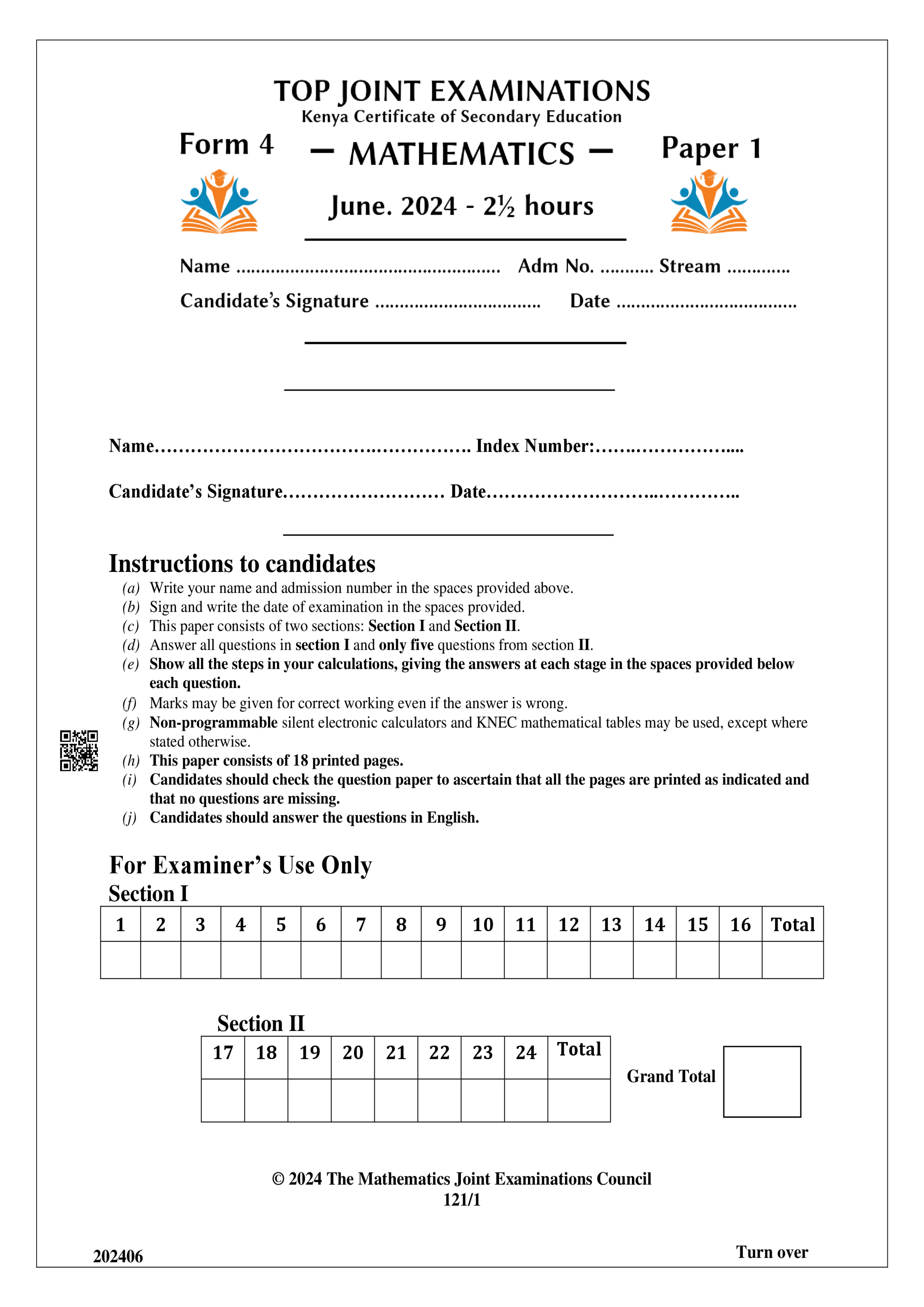 MATHEMATICS FORM 4 PAPER 1 MID TERM 2 2024