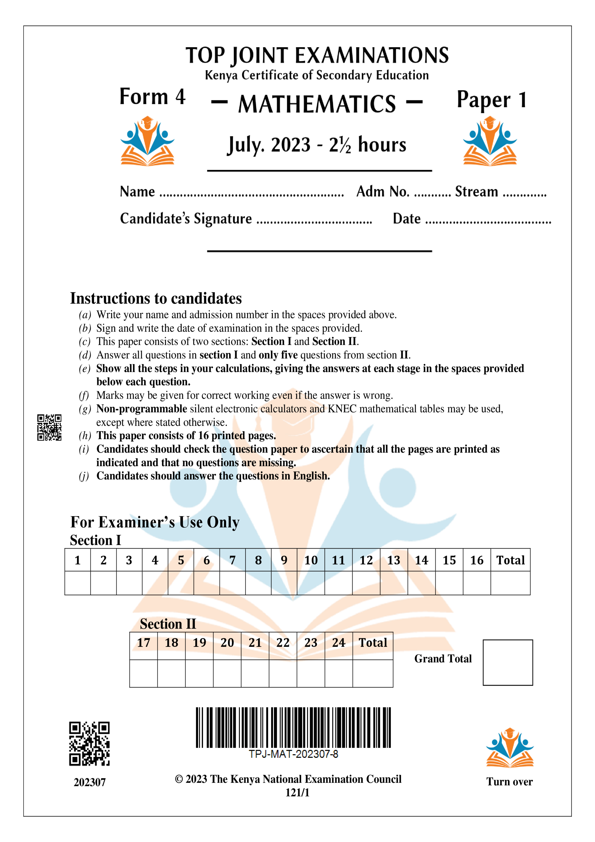 MATHEMATICS FORM 4 PAPER 1 KCSE MOCK 2023