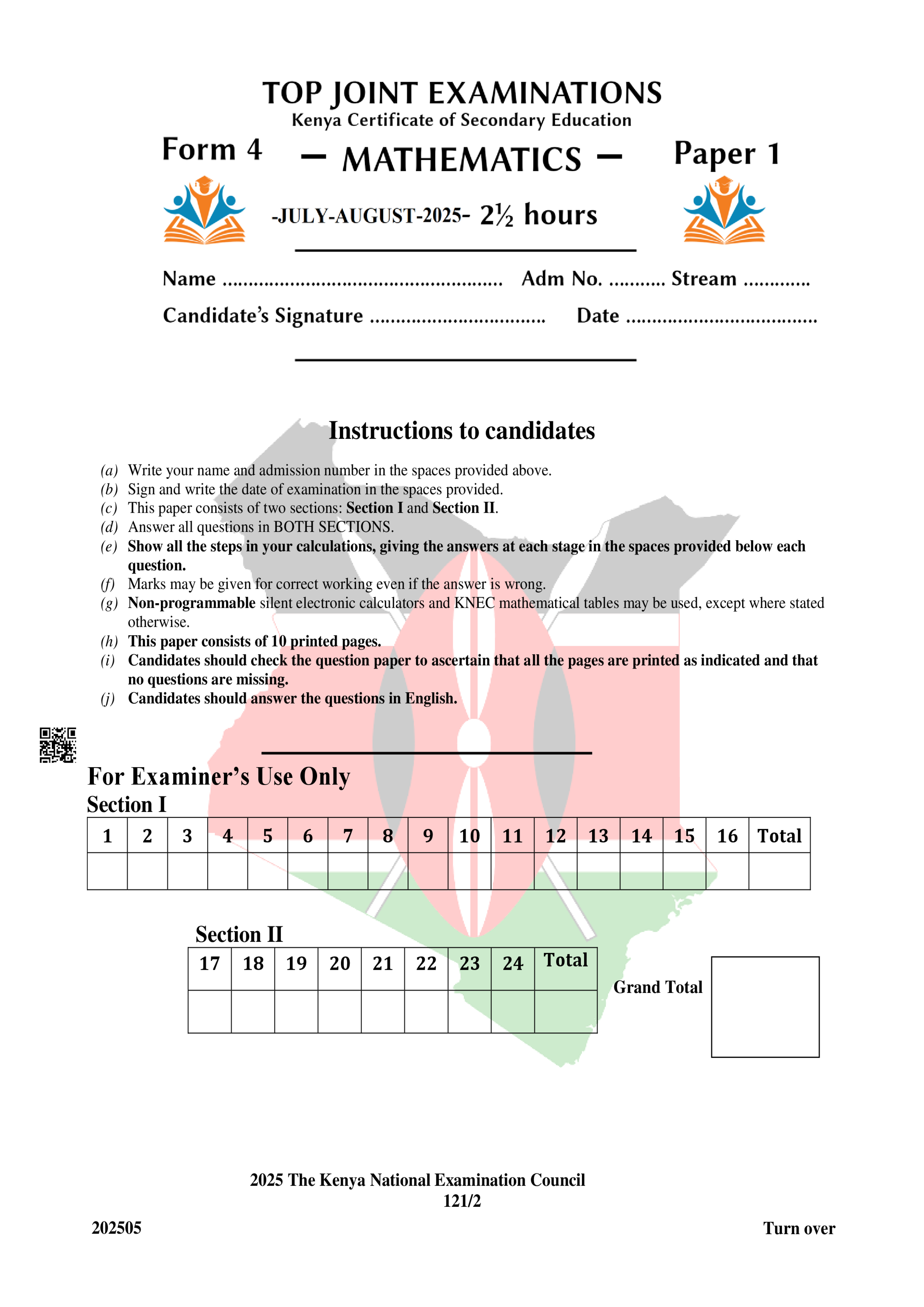 MATHEMATICS FORM 4 PAPER 2 KCSE MOCK 2025