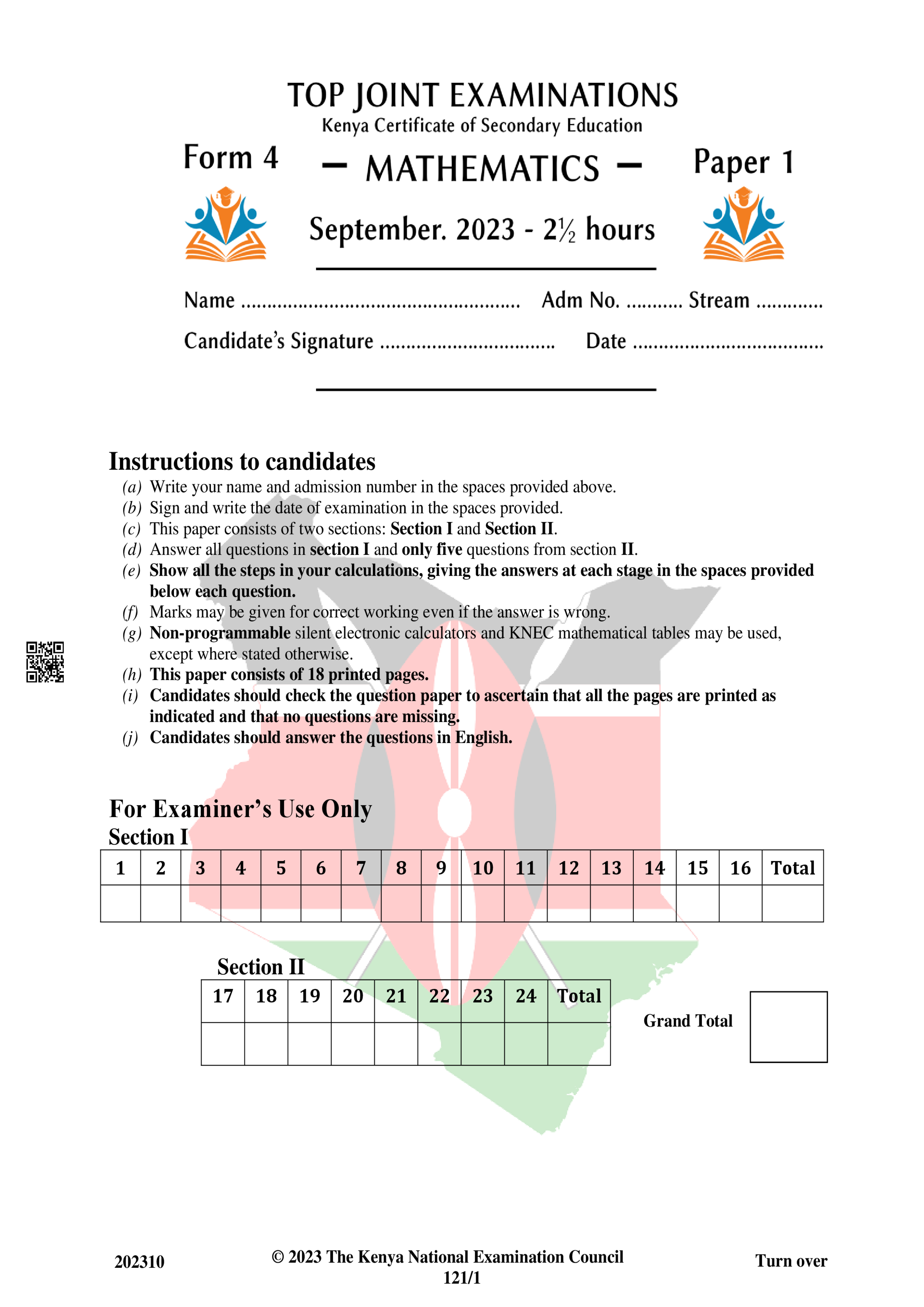 MATHEMATICS FORM 4 PAPER 1 PREDICTOR KCSE 2023