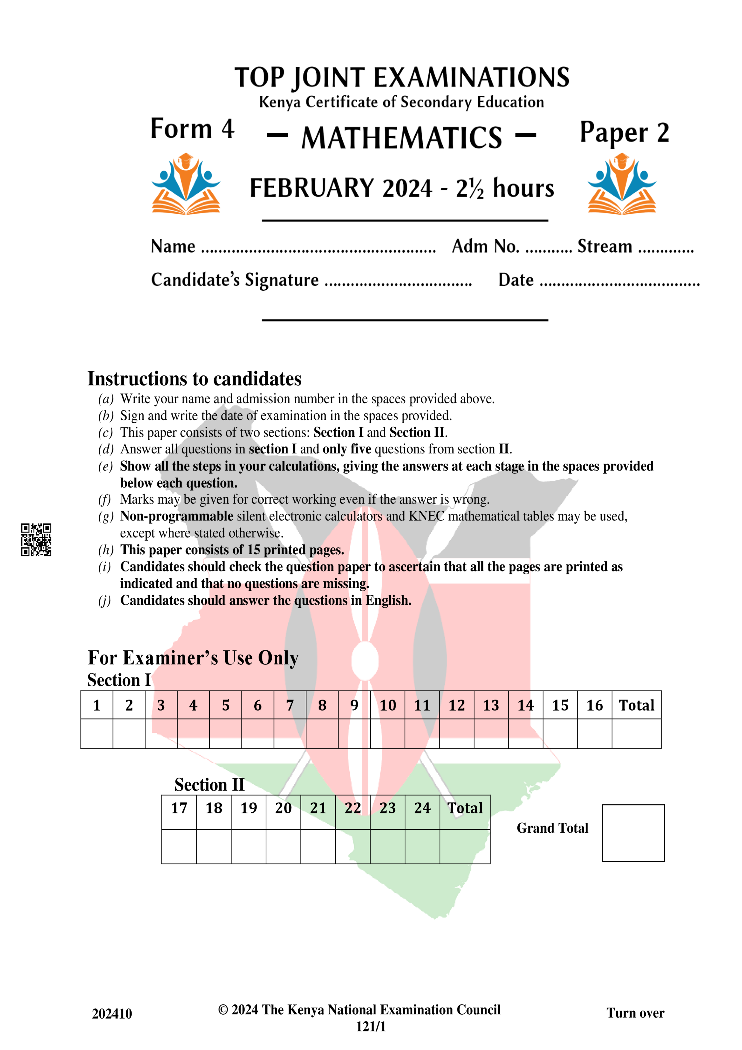 MATHEMATICS FORM 4 PAPER 2 MID TERM 1 2024