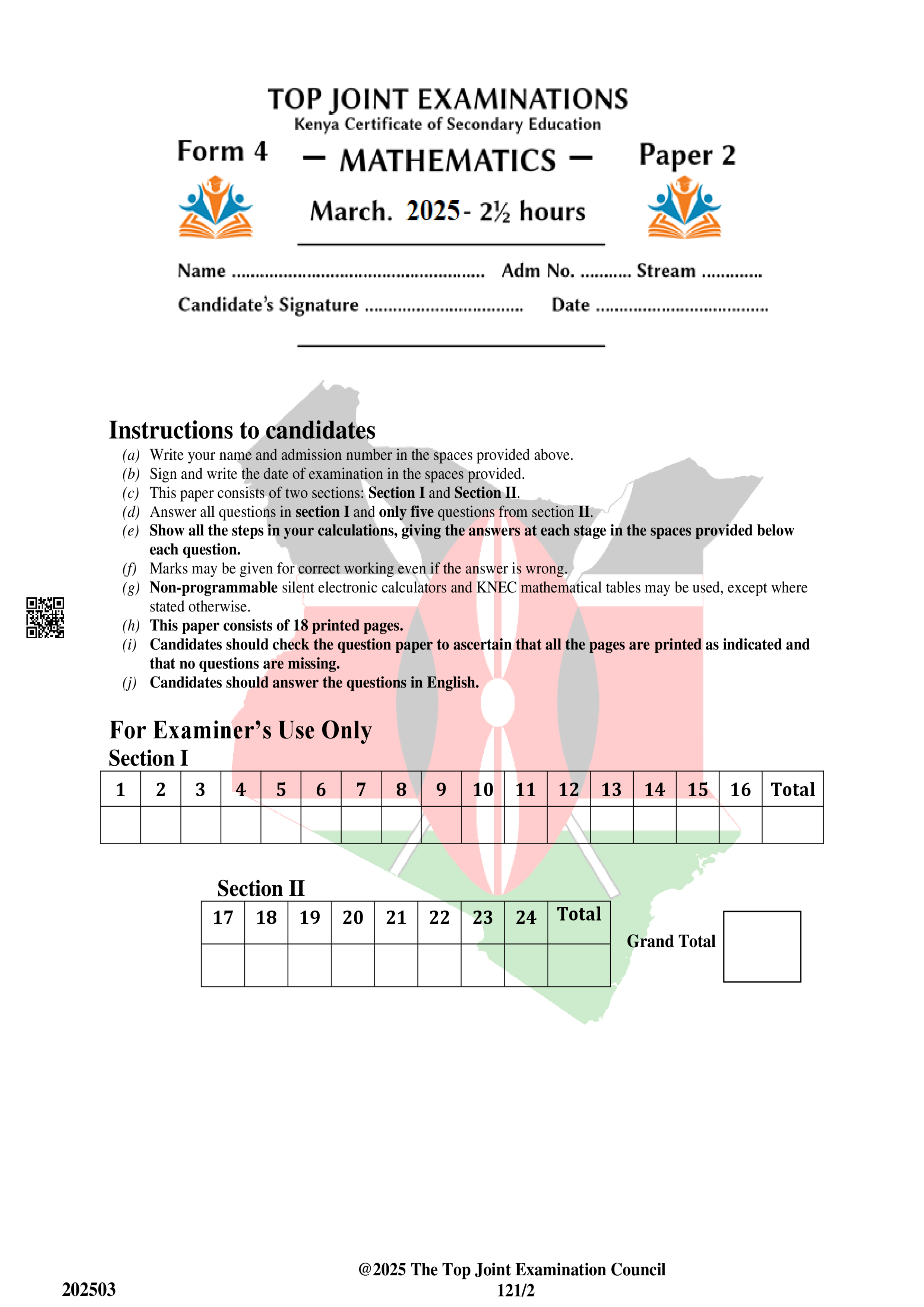 MATHEMATICS FORM 4 PAPER 2 PRE-MOCK 2025
