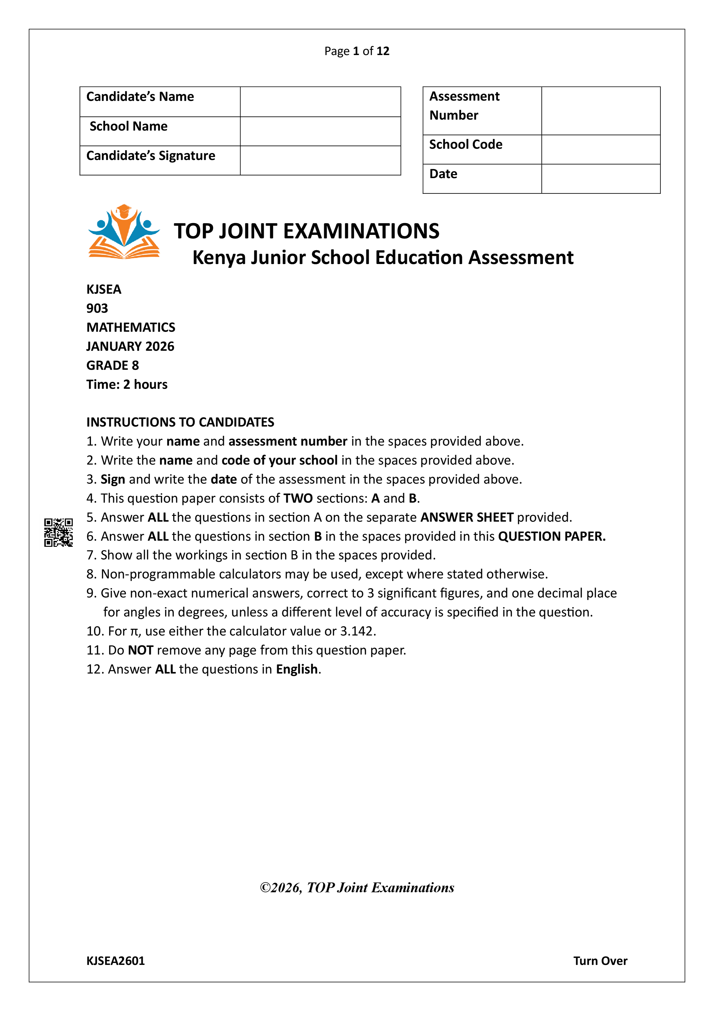 MATHEMATICS GRADE 8 OPENER TERM 1 2026