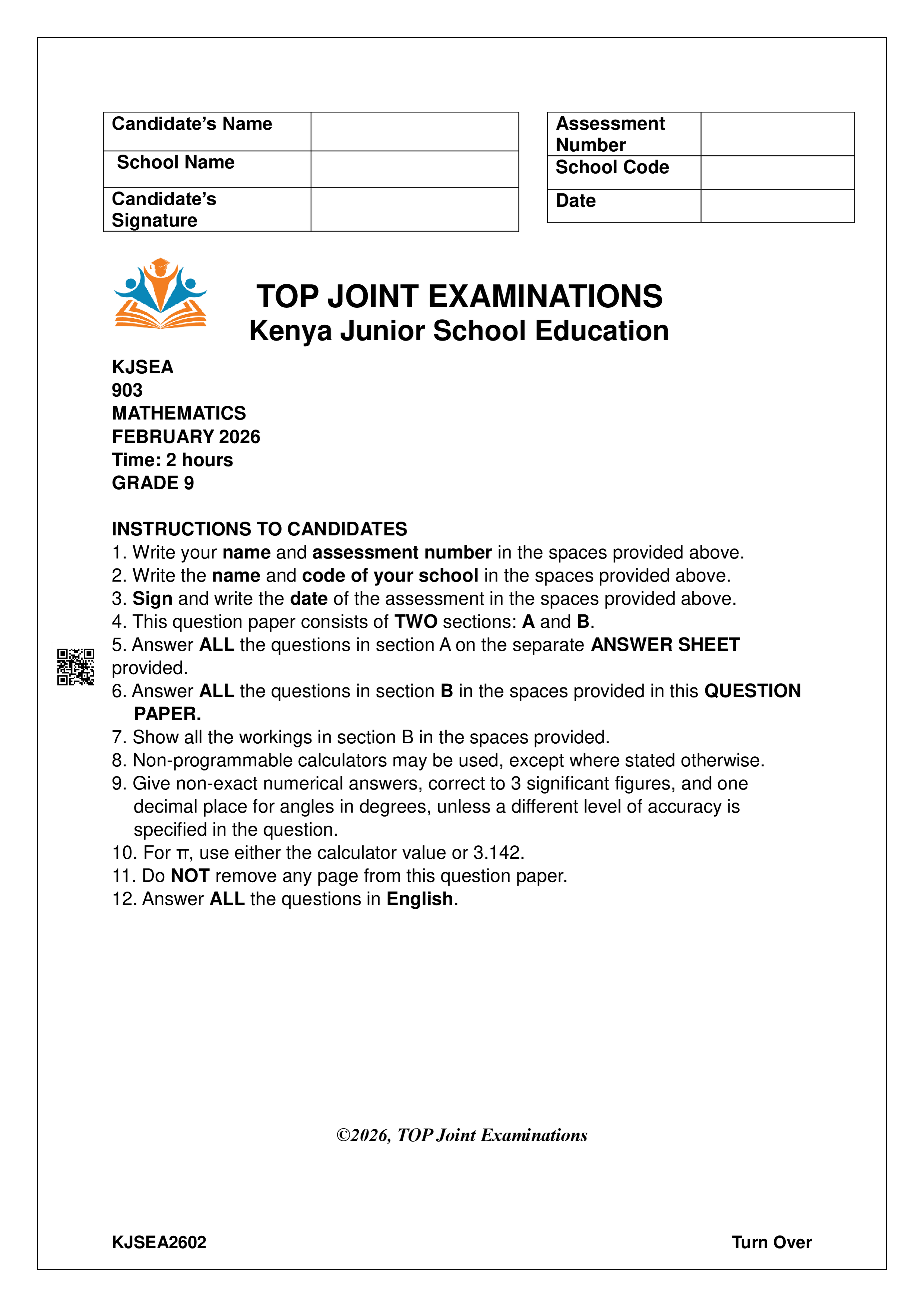 MATHEMATICS GRADE 9 MID TERM 1 2026