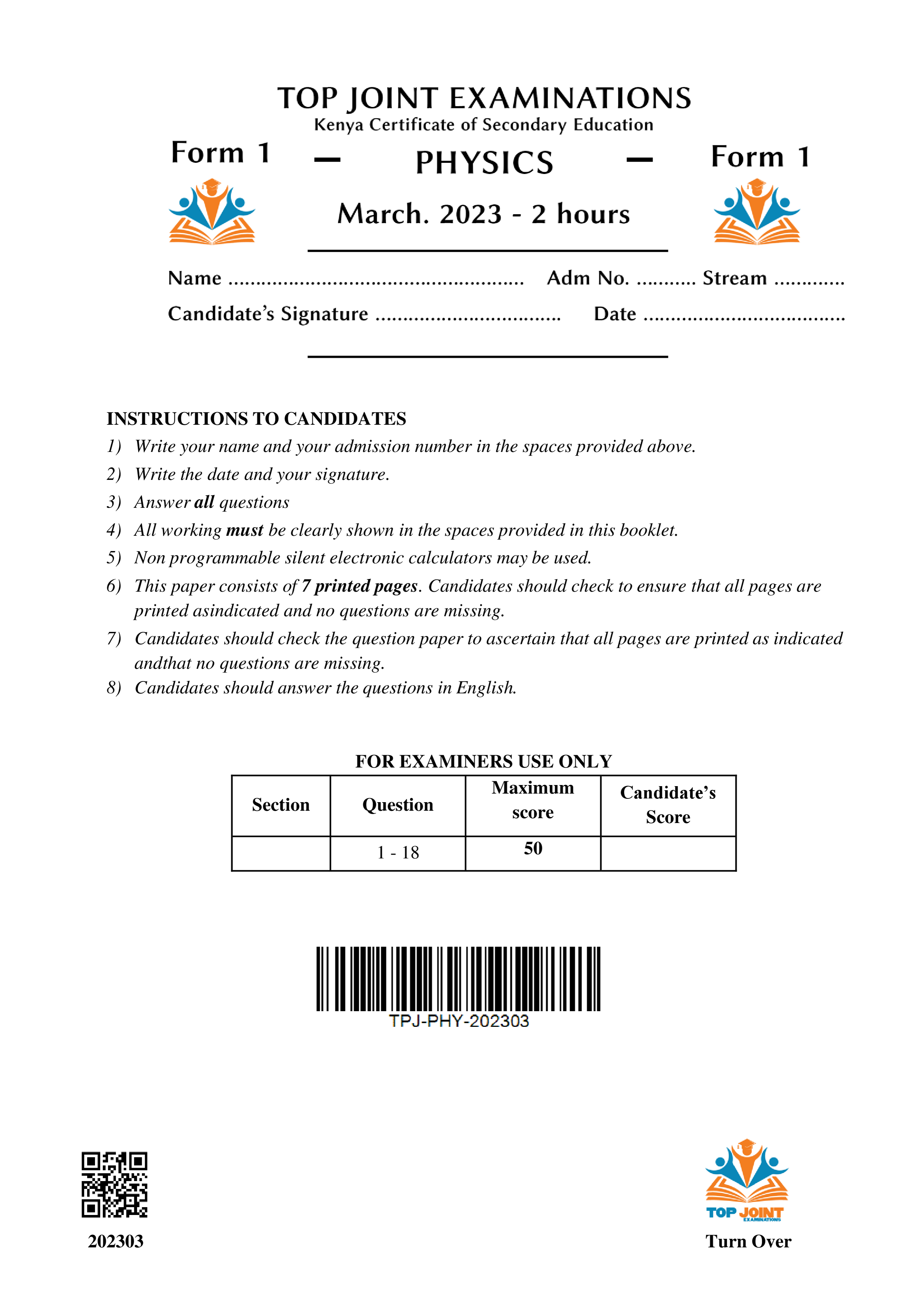 PHYSICS FORM 1 MID TERM 1 2023