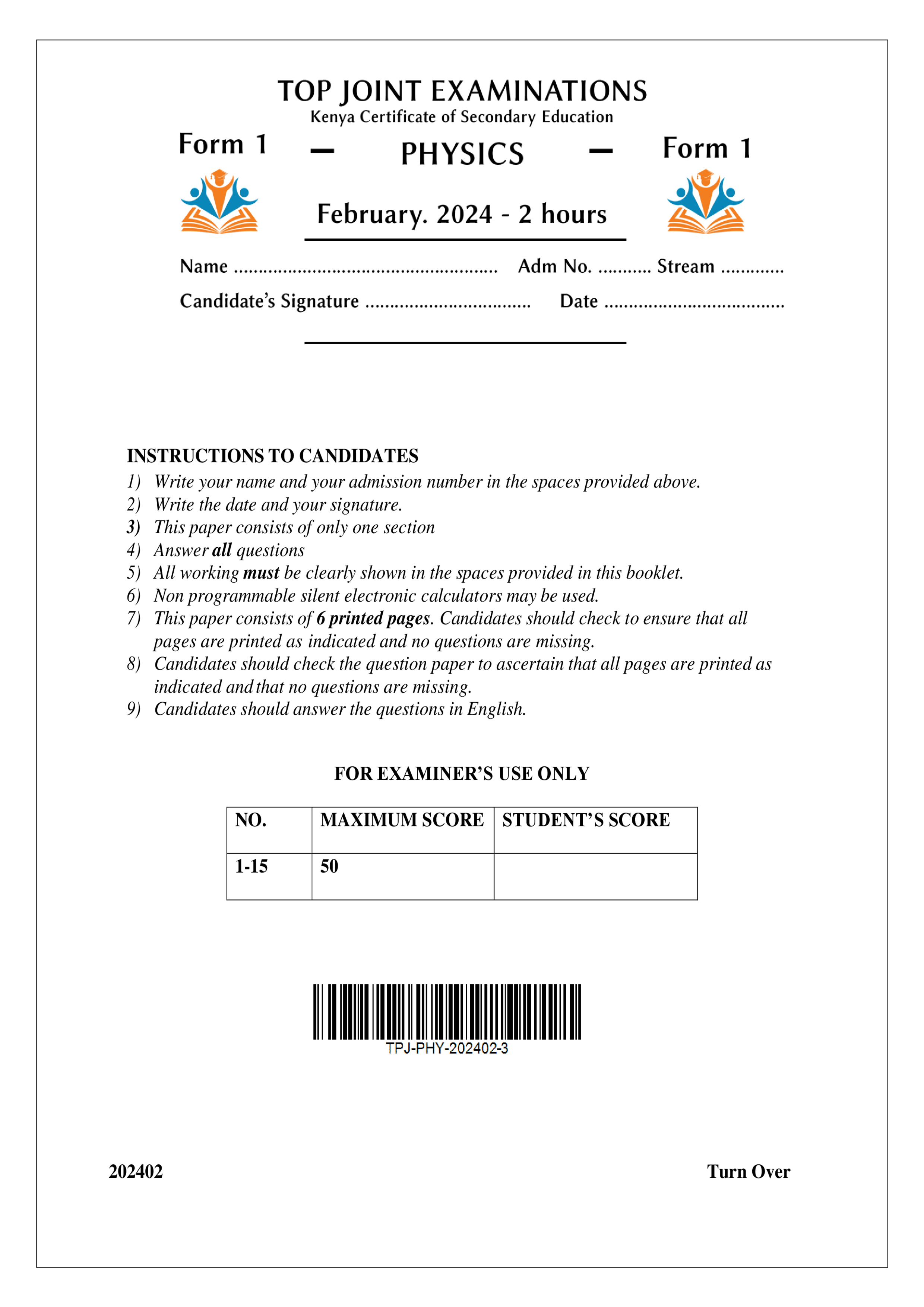 PHYSICS FORM 1 MID TERM 1 2024