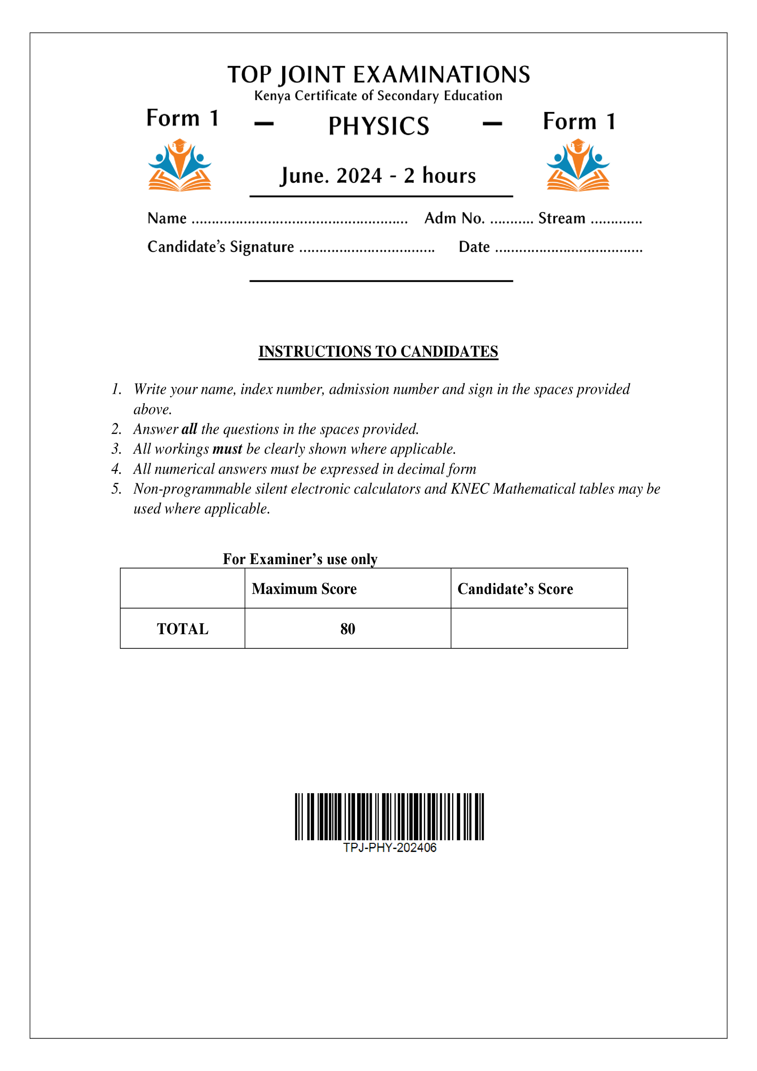 PHYSICS FORM 1 MID TERM 2 2024
