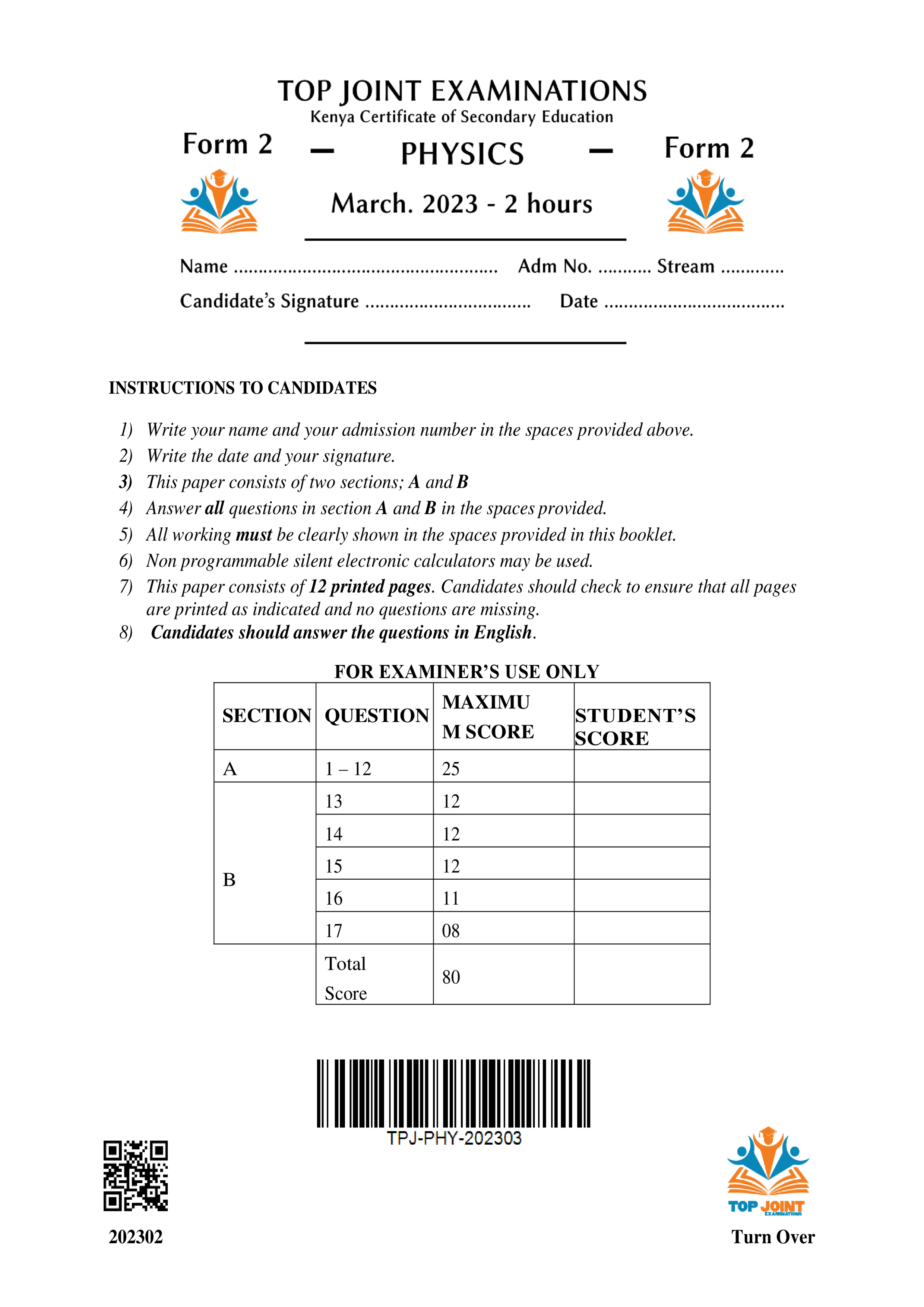PHYSICS FORM 2 MID TERM 1 2023