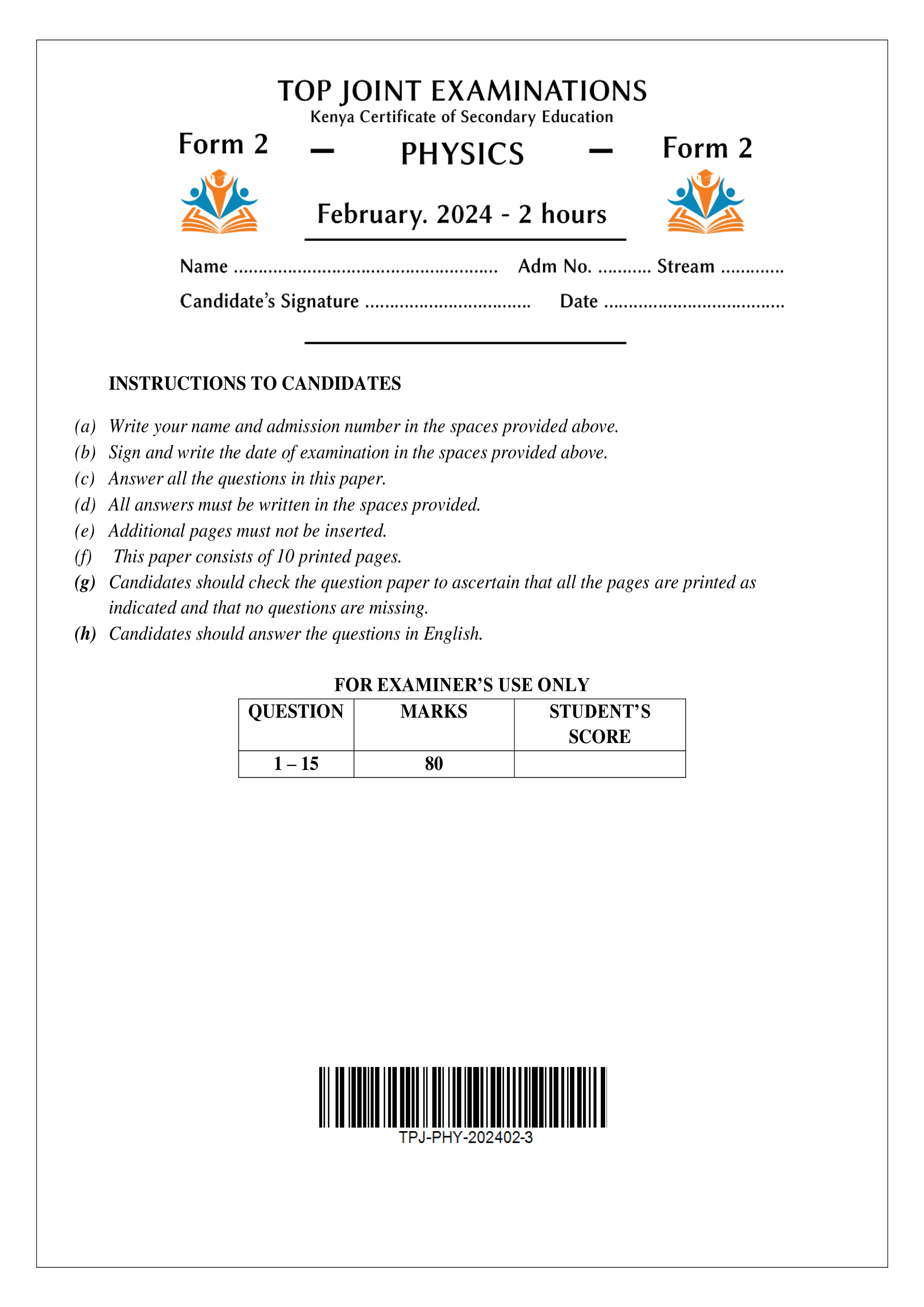 PHYSICS FORM 2 MID TERM 1 2024