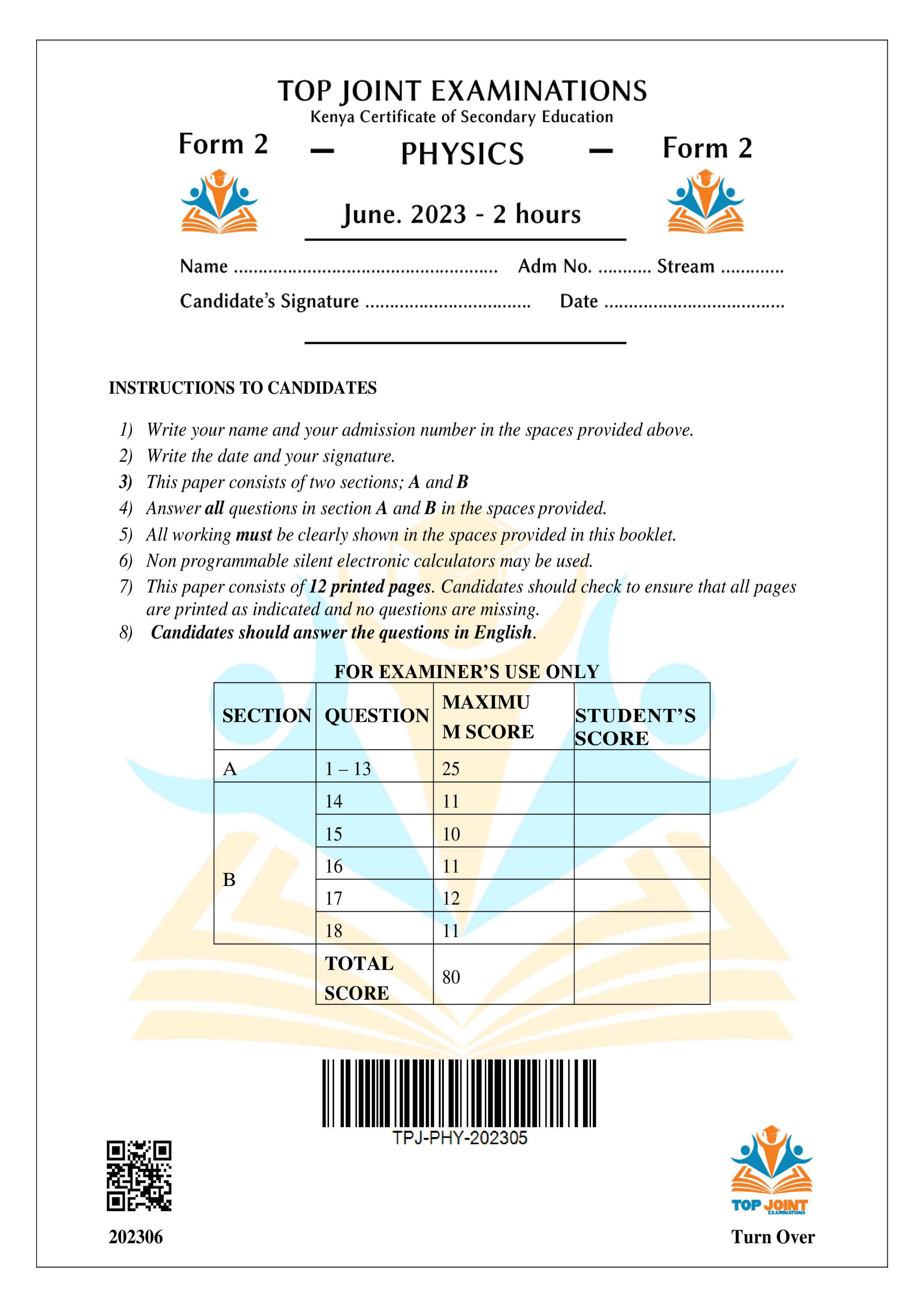 PHYSICS FORM 2 MID TERM 2 2023