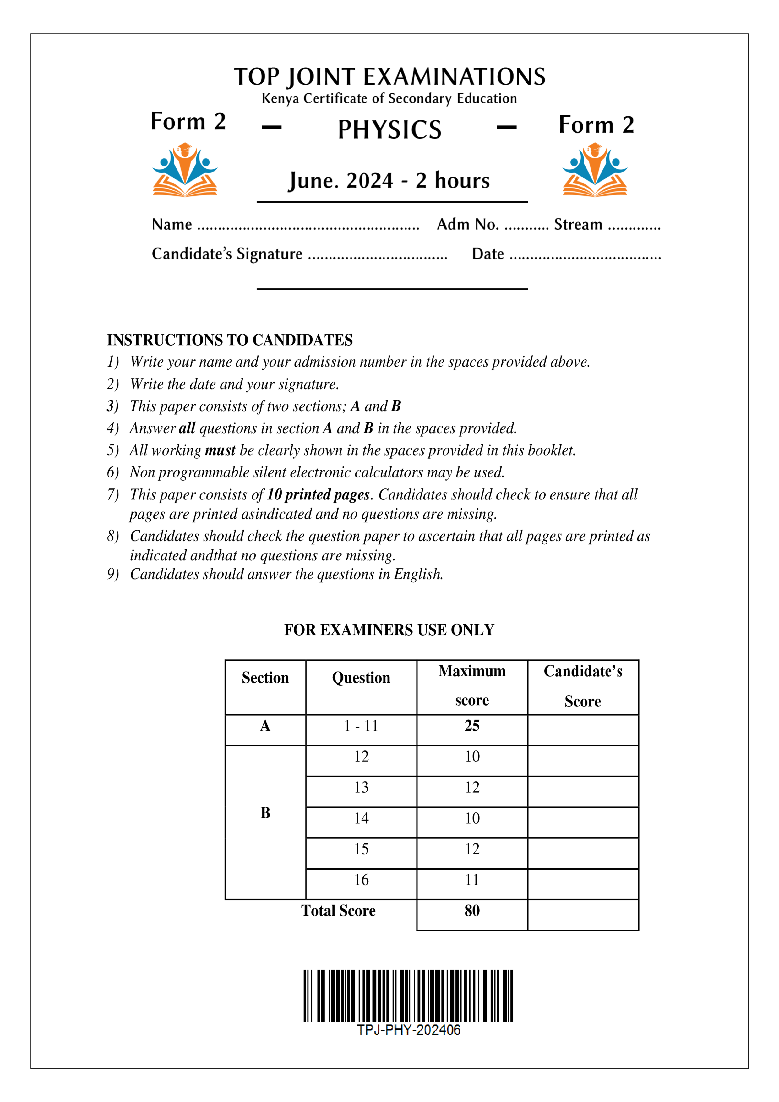 PHYSICS FORM 2 MID TERM 2 2024