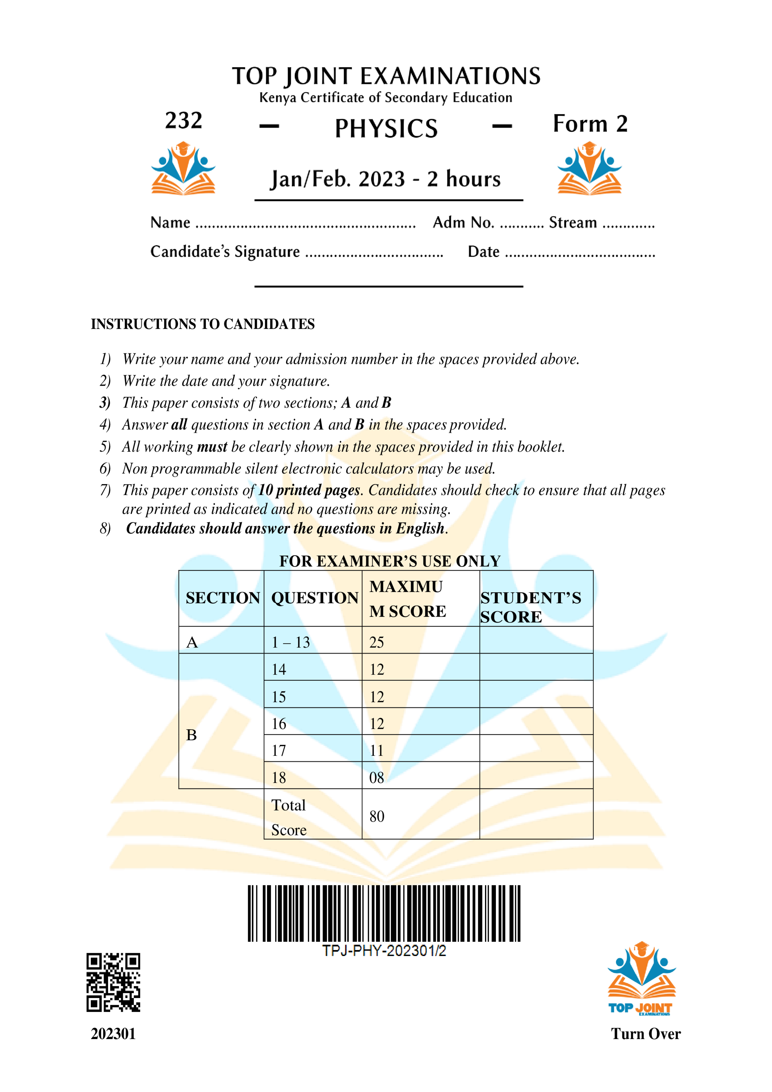 PHYSICS FORM 2 OPENER TERM 1 2023