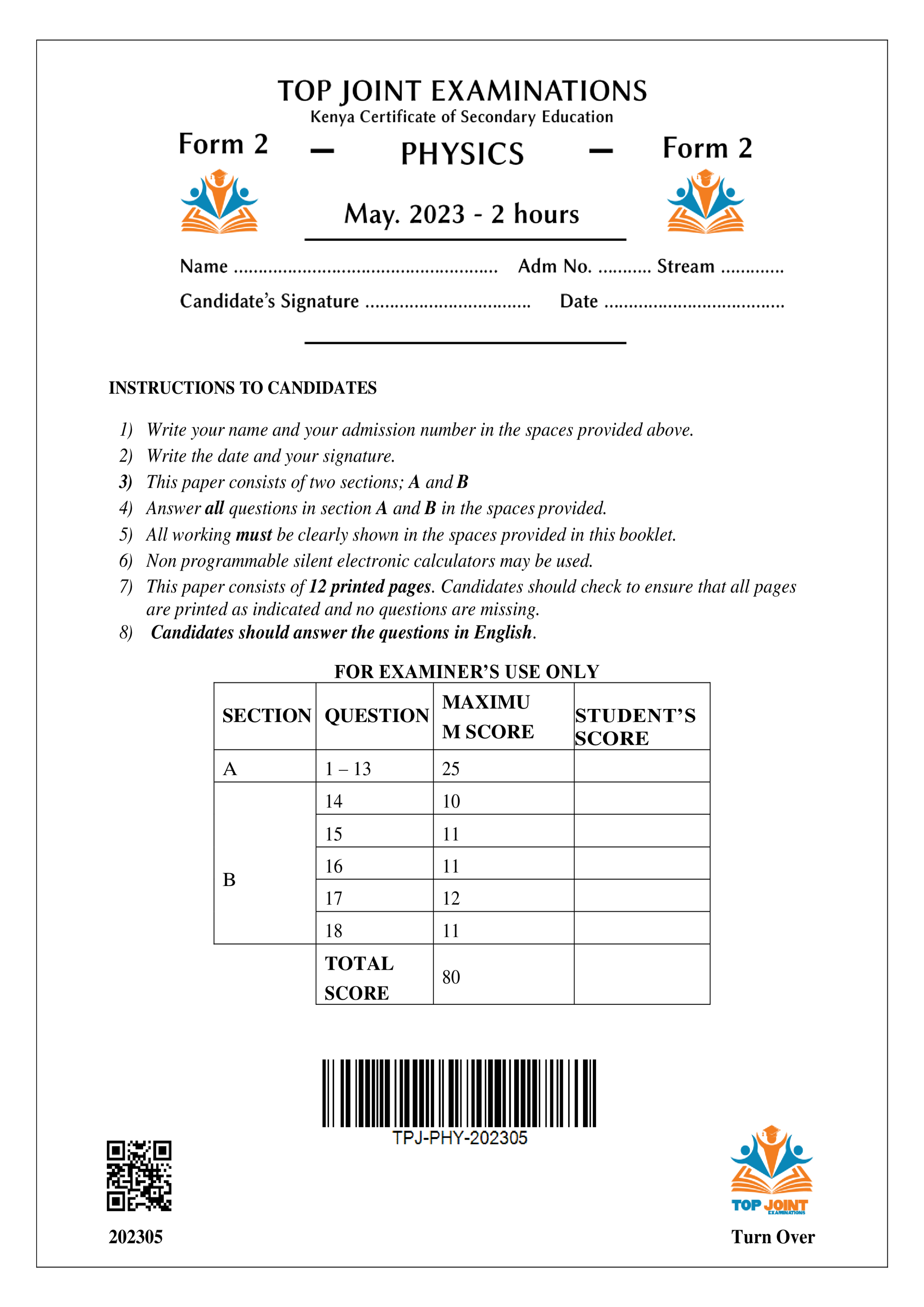 PHYSICS FORM 2 OPENER TERM 2 2023