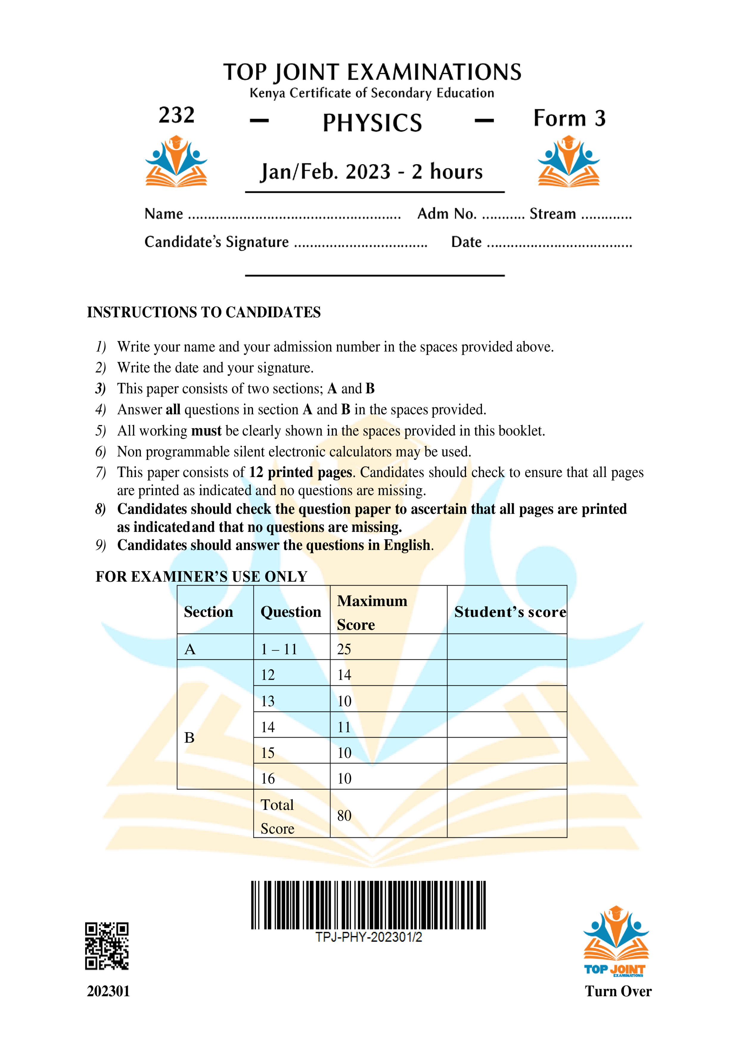 PHYSICS FORM 3 OPENER TERM 1 2023
