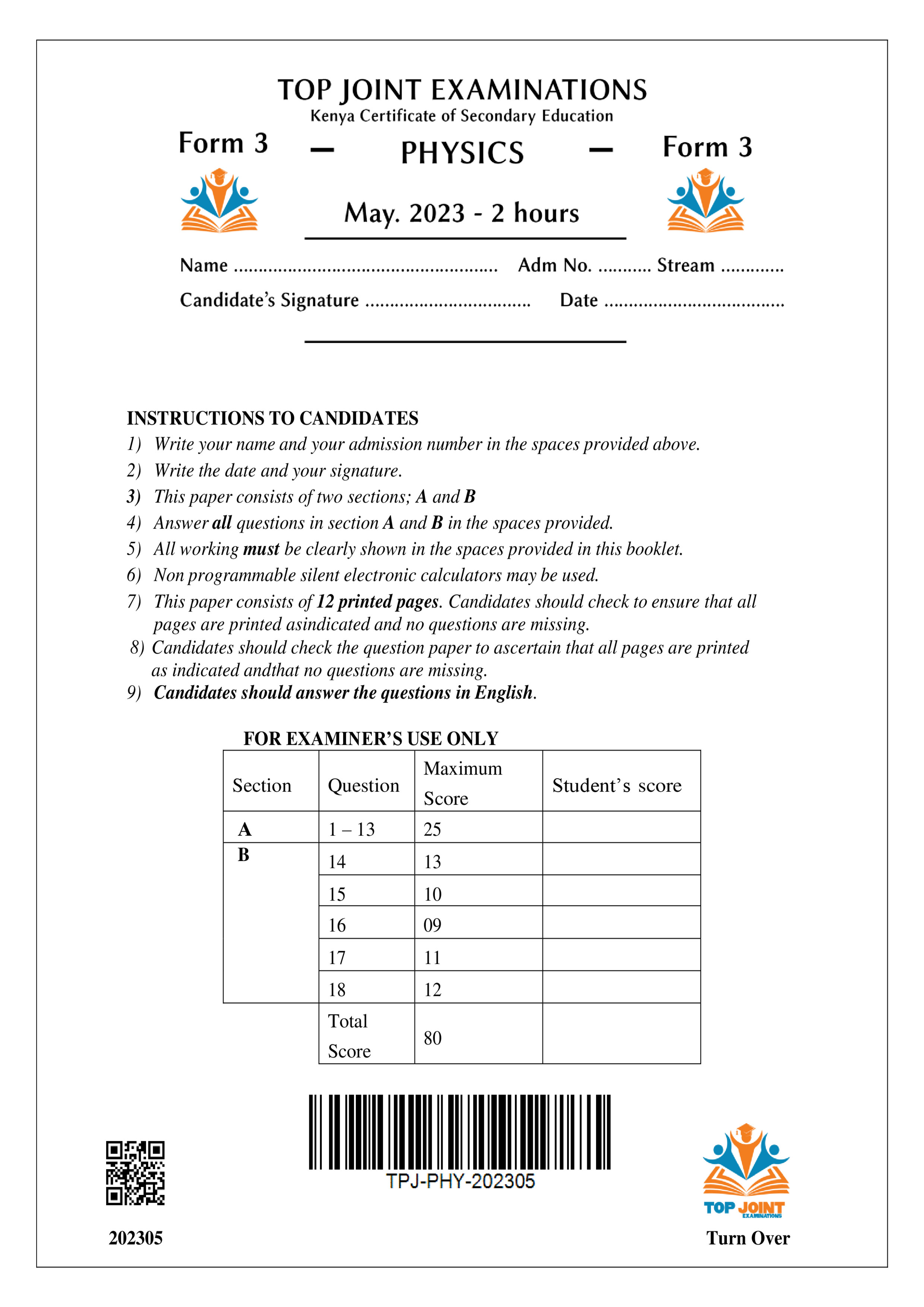 PHYSICS FORM 3 OPENER TERM 2 2023