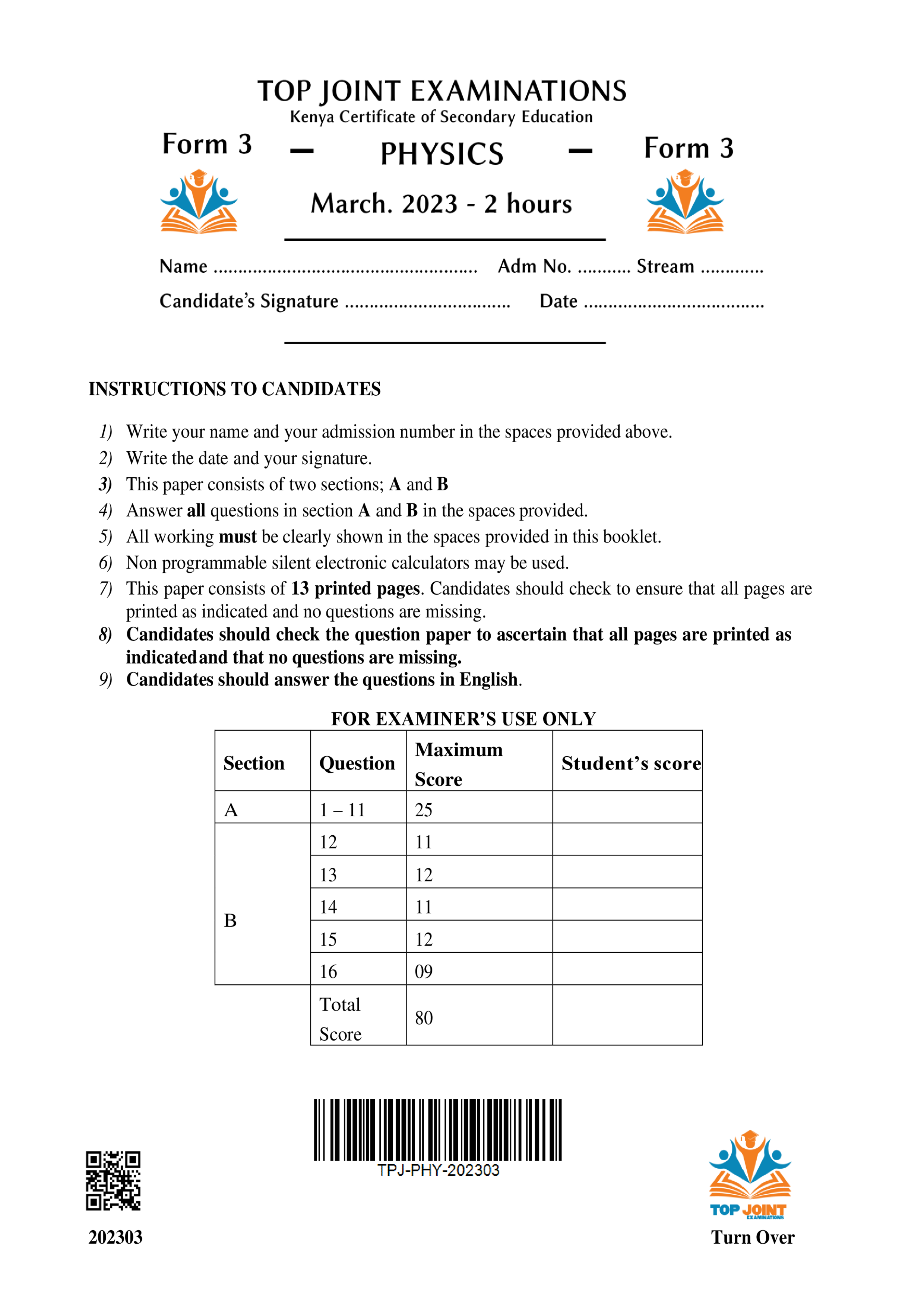 PHYSICS FORM 3 PAPER 1 MID TERM 1 2023