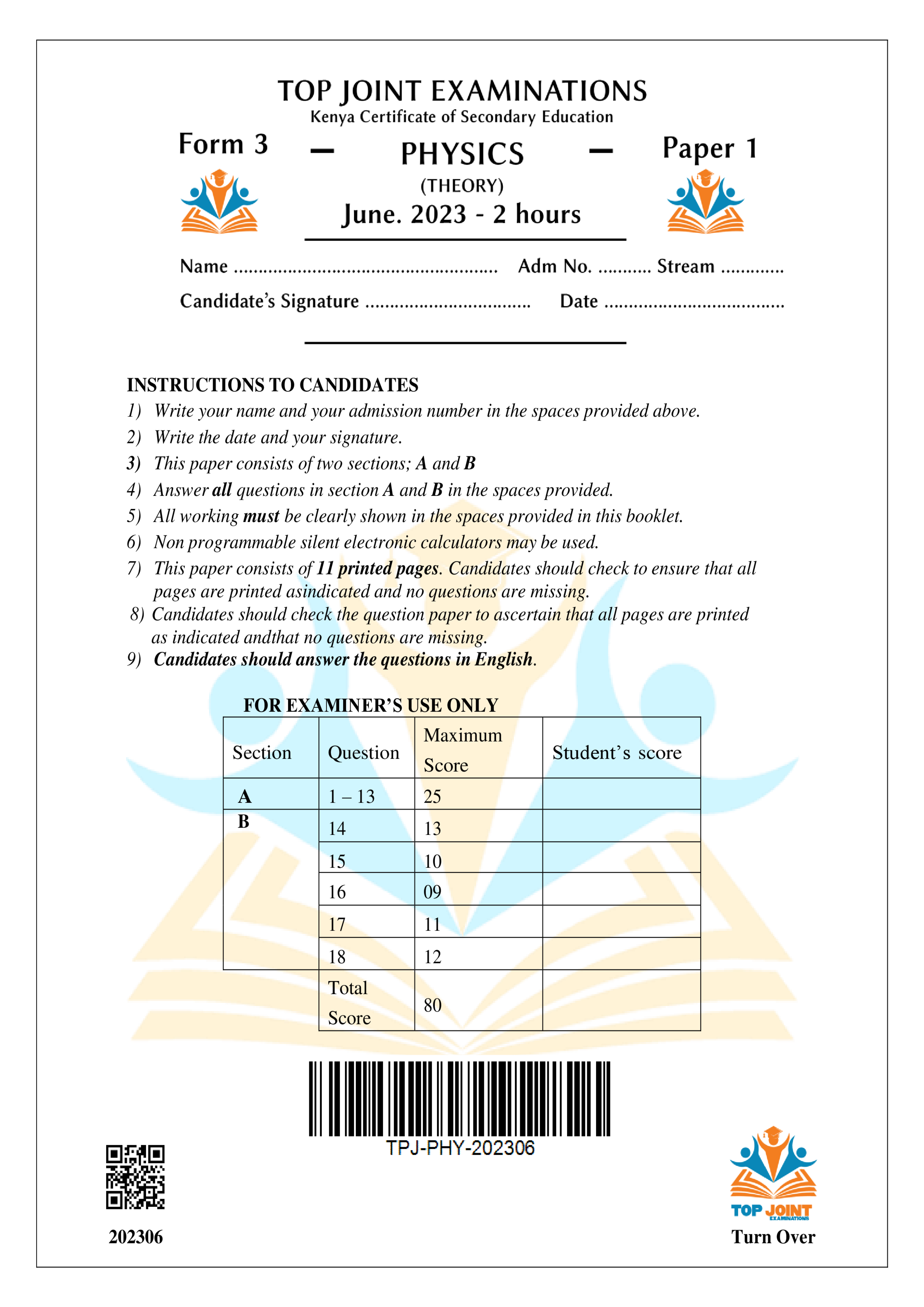 PHYSICS FORM 3 PAPER 1 MID TERM 2 2023