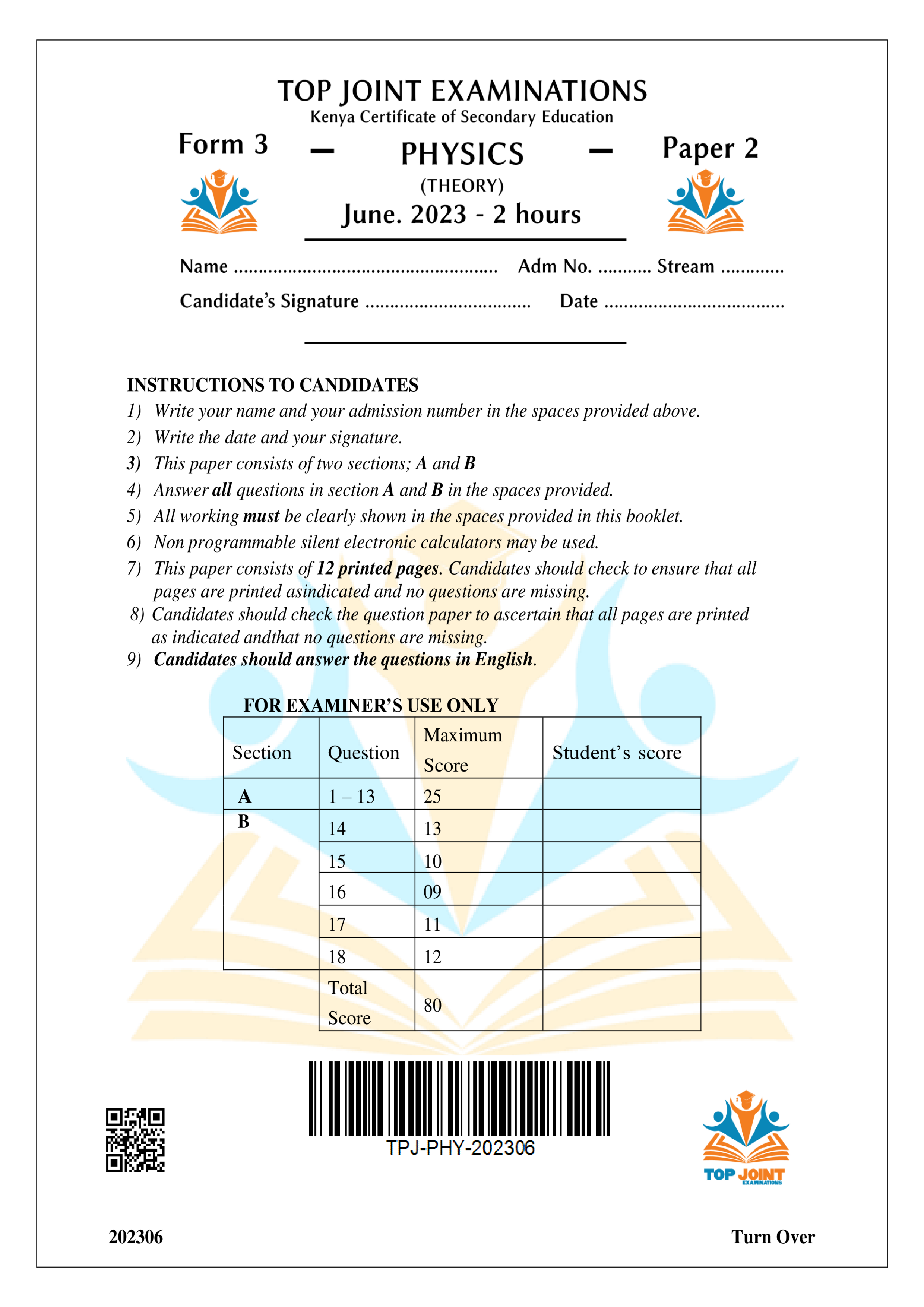 PHYSICS FORM 3 PAPER 2 MID TERM 2 2023
