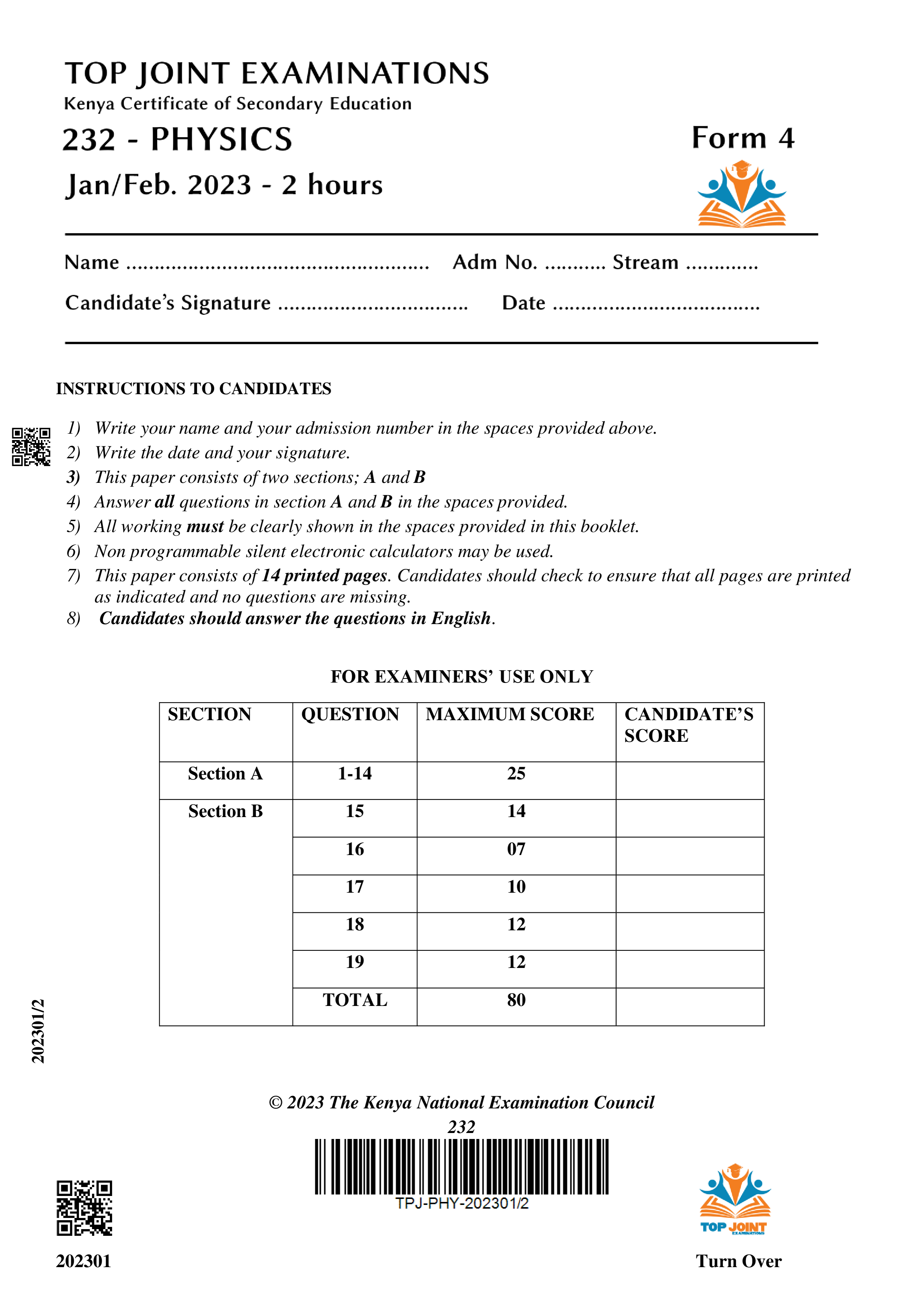 PHYSICS FORM 4 OPENER TERM 1 2023