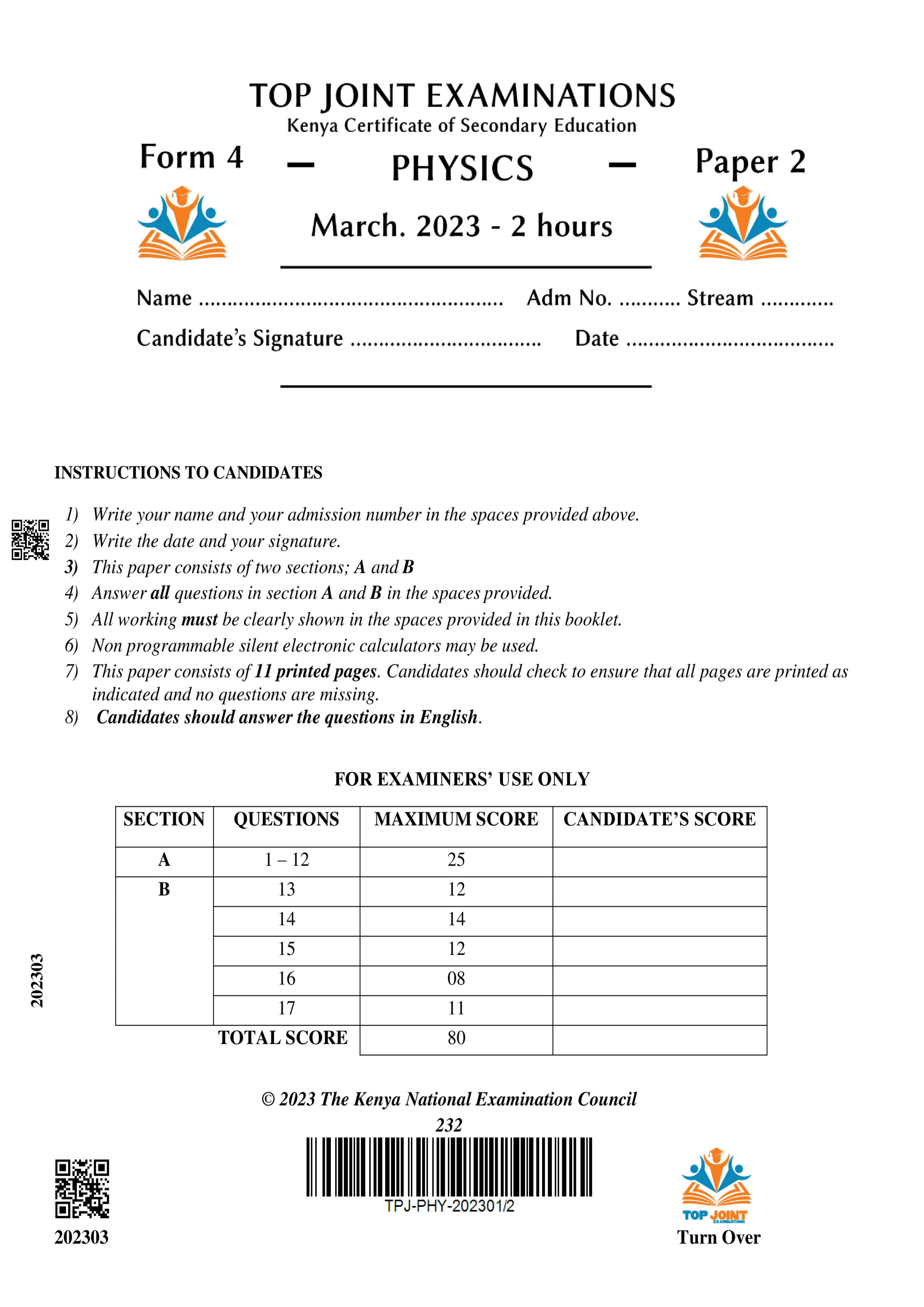 PHYSICS FORM 4 PAPER 2 MID TERM 1 2023
