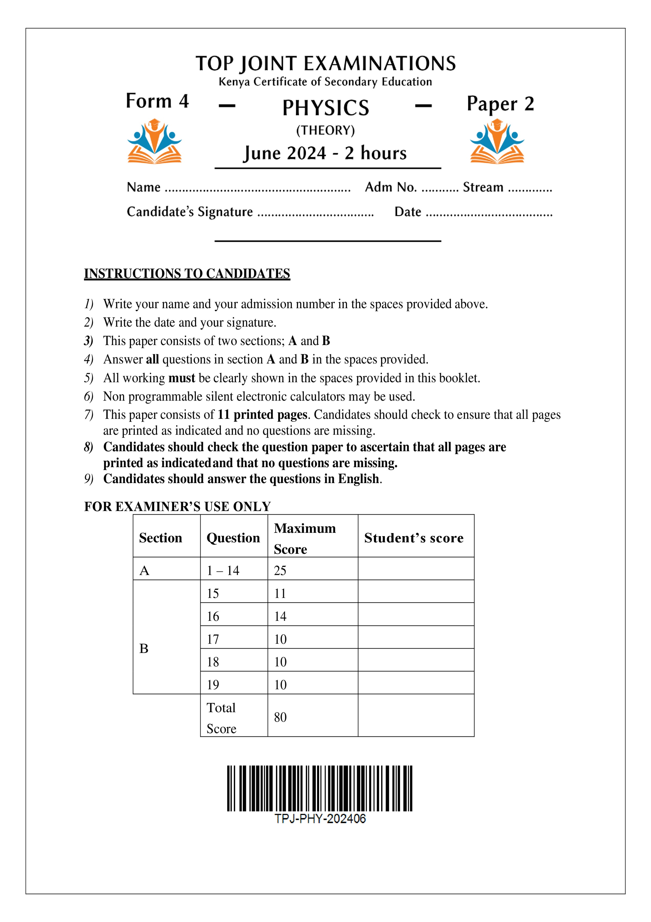PHYSICS FORM 4 PAPER 2 MID TERM 2 2024