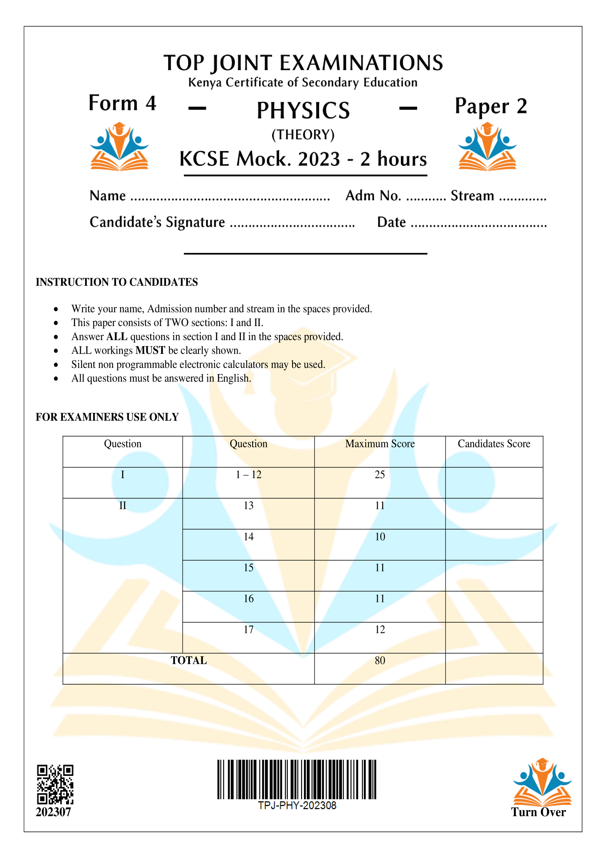 PHYSICS FORM 4 PAPER 2 KCSE MOCK 2023