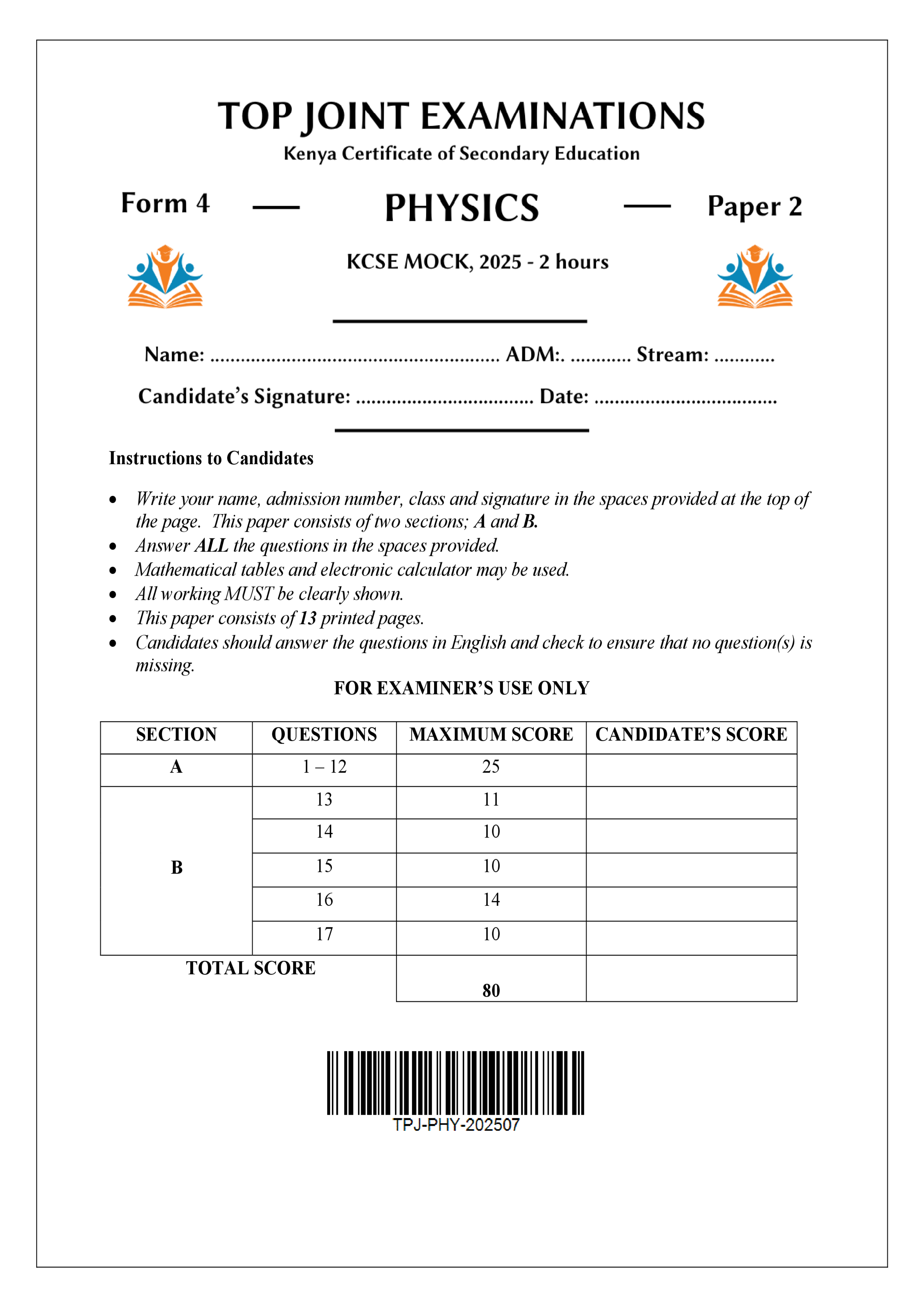 PHYSICS FORM 4 PAPER 2 MOCK 2025