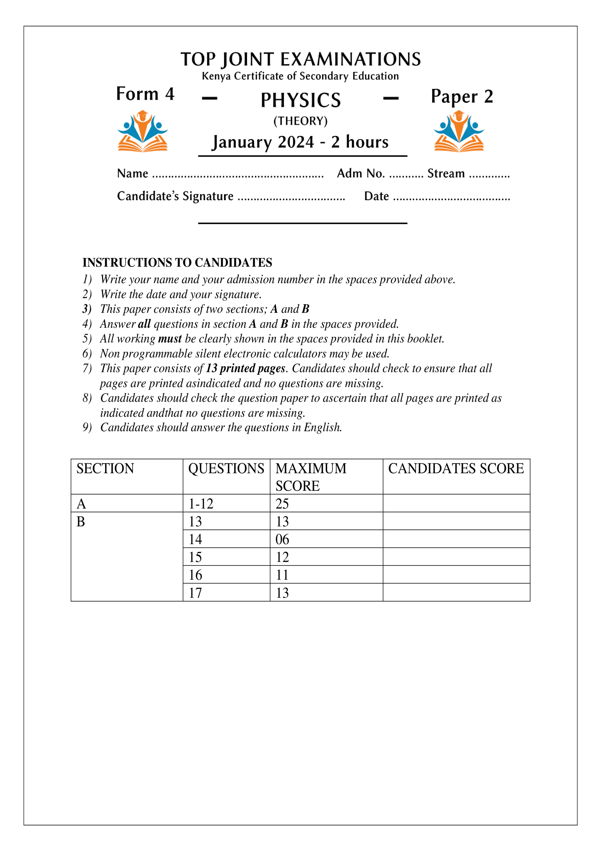 PHYSICS FORM 4 PAPER 2 OPENER TERM 1 2024
