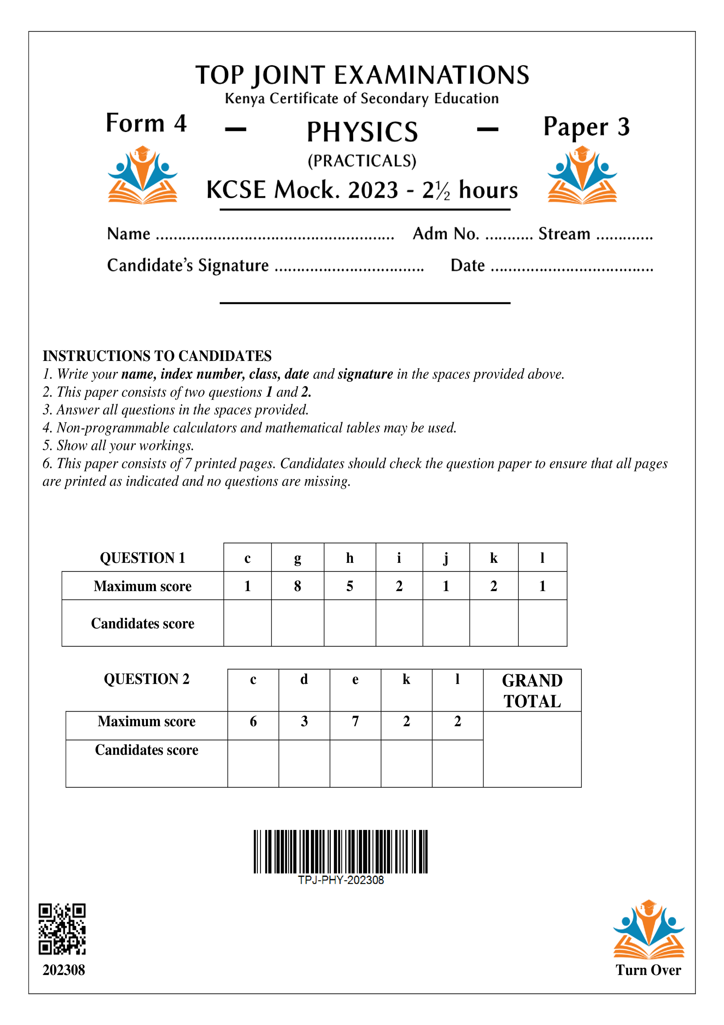 PHYSICS FORM 4 PAPER 3 KCSE MOCK 2023