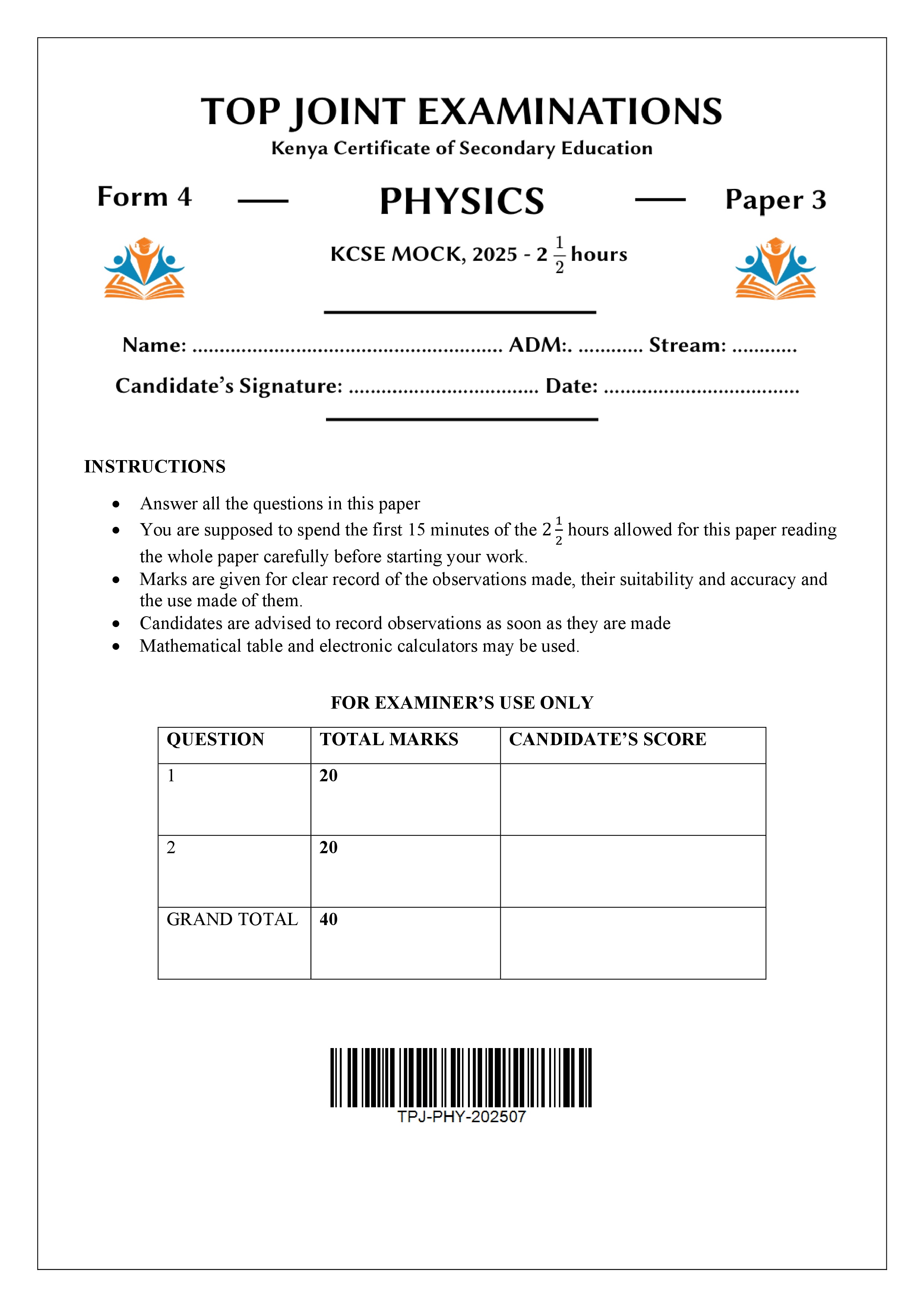 PHYSICS FORM 4 PAPER 3 MOCK 2025
