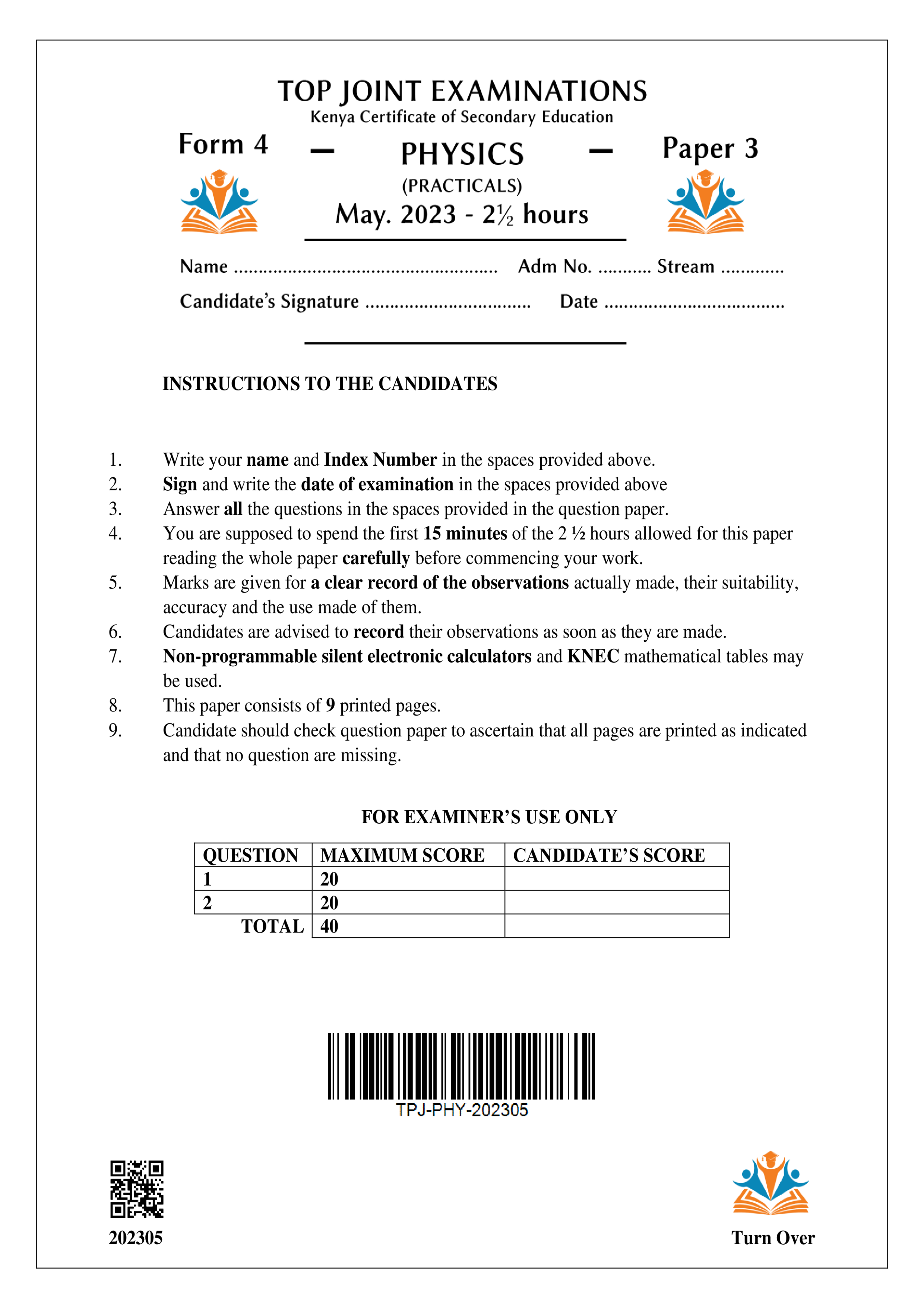 PHYSICS FORM 4 PAPER 3 OPENER TERM 2 2023