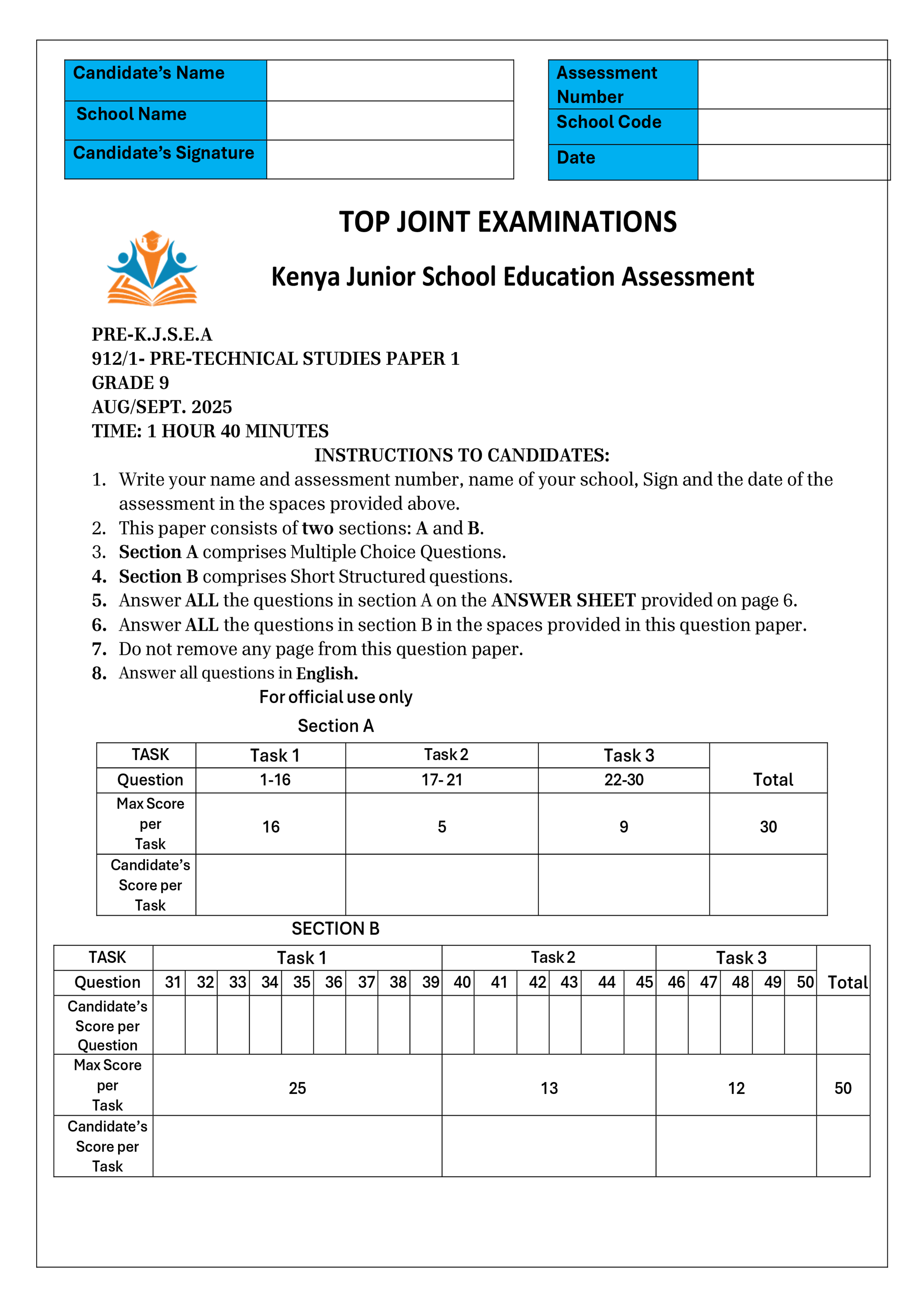 PRETECHNICAL GRADE 9 OPENER/MID TERM 3 2025