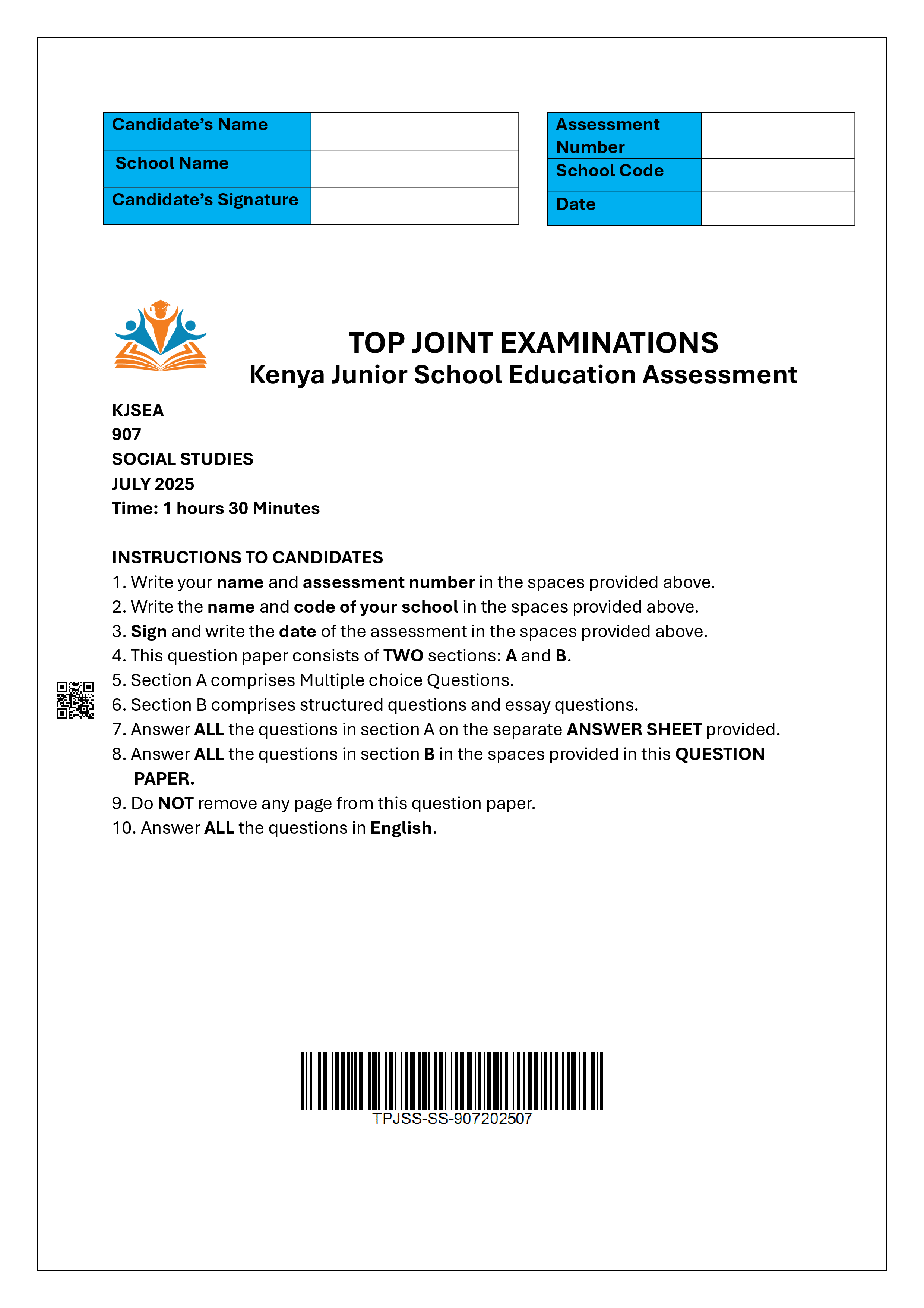SOCIAL STUDIES GRADE 9 END TERM 2 2025